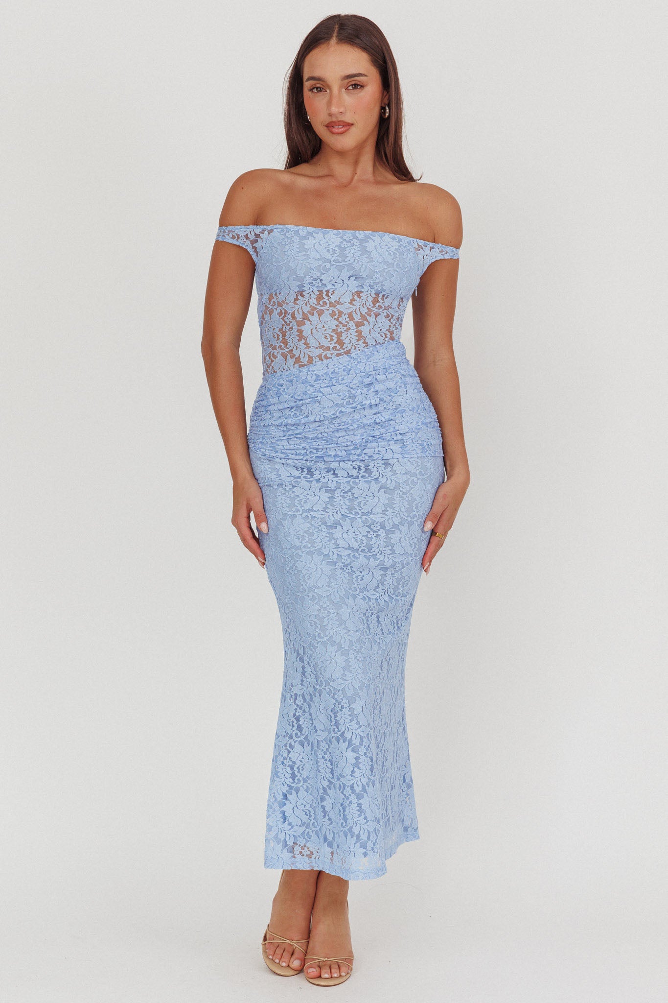 Bellora Off-Shoulder Lace Maxi Dress Blue by Selfie Leslie