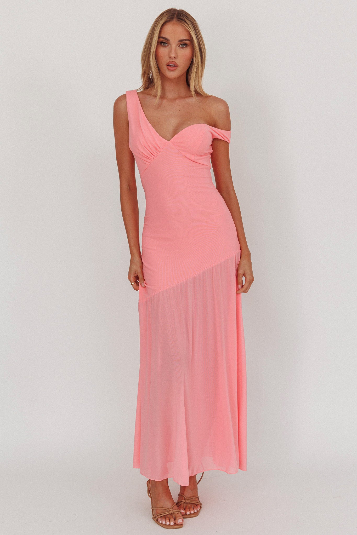 Treasure Sheer Hem Maxi Dress Pink L