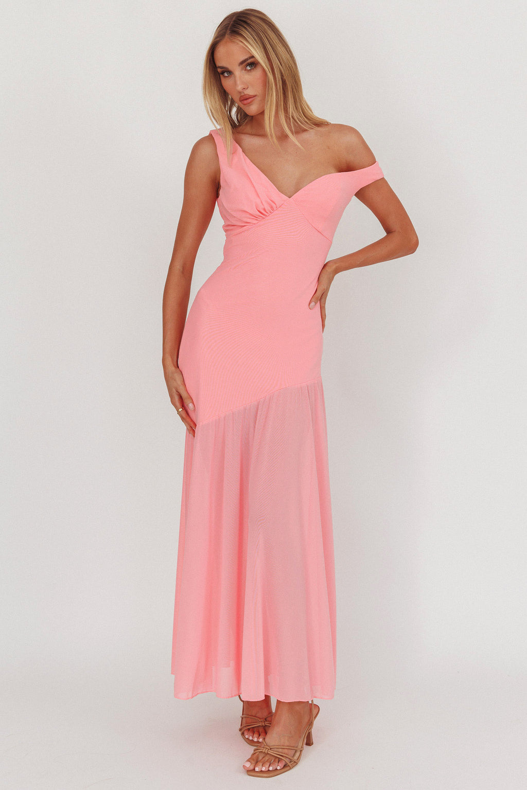 Treasure Sheer Hem Maxi Dress Pink by Selfie Leslie