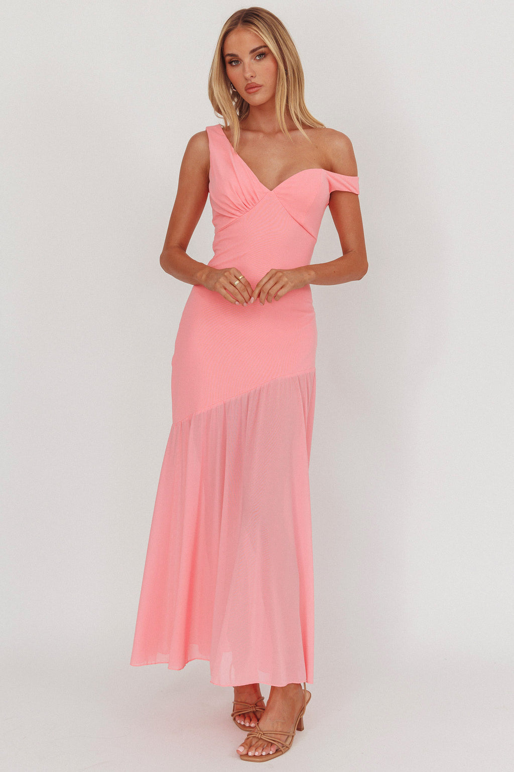 Treasure Sheer Hem Maxi Dress Pink by Selfie Leslie