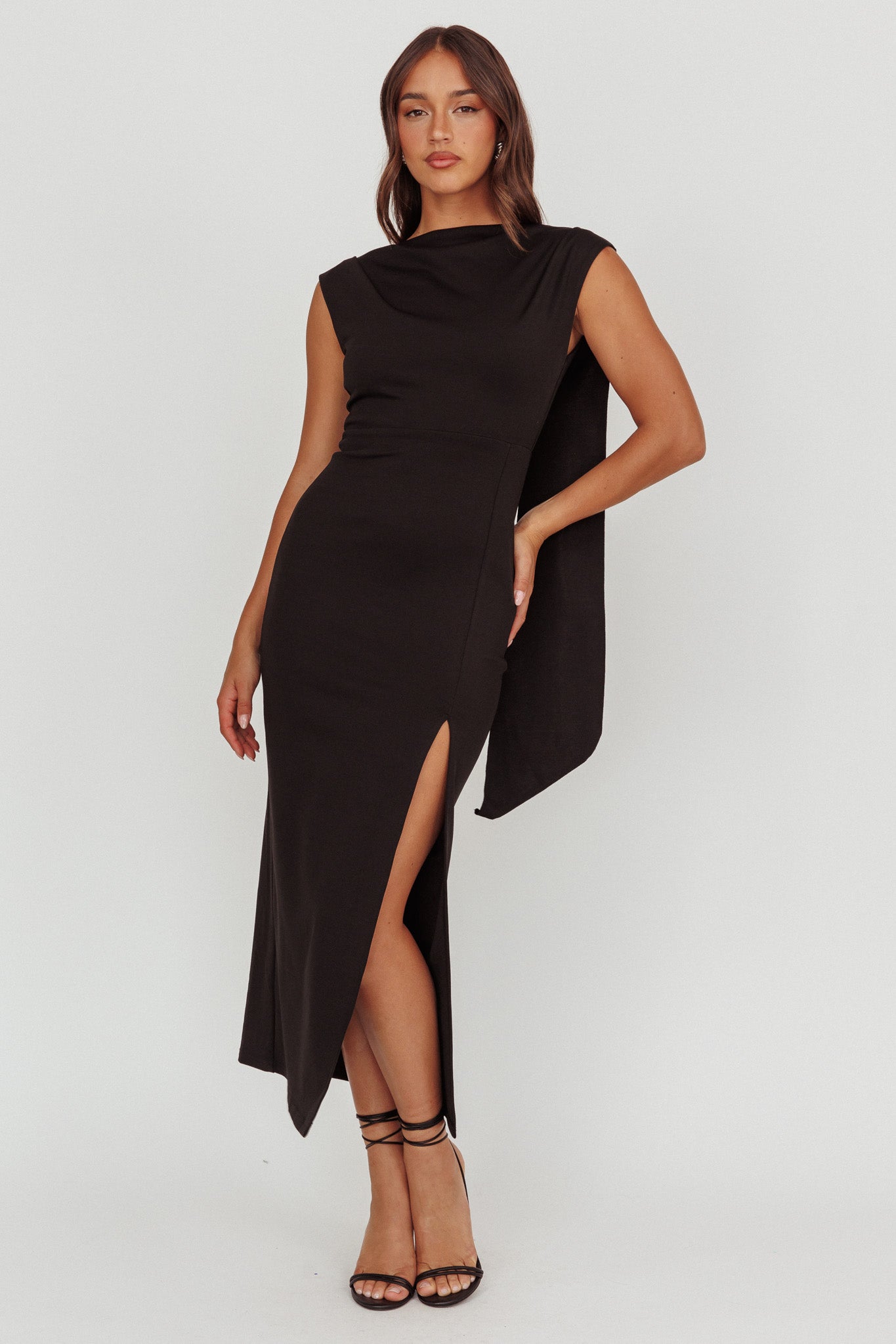 Looks Of Love Shoulder Sash Maxi Dress Black by Selfie Leslie