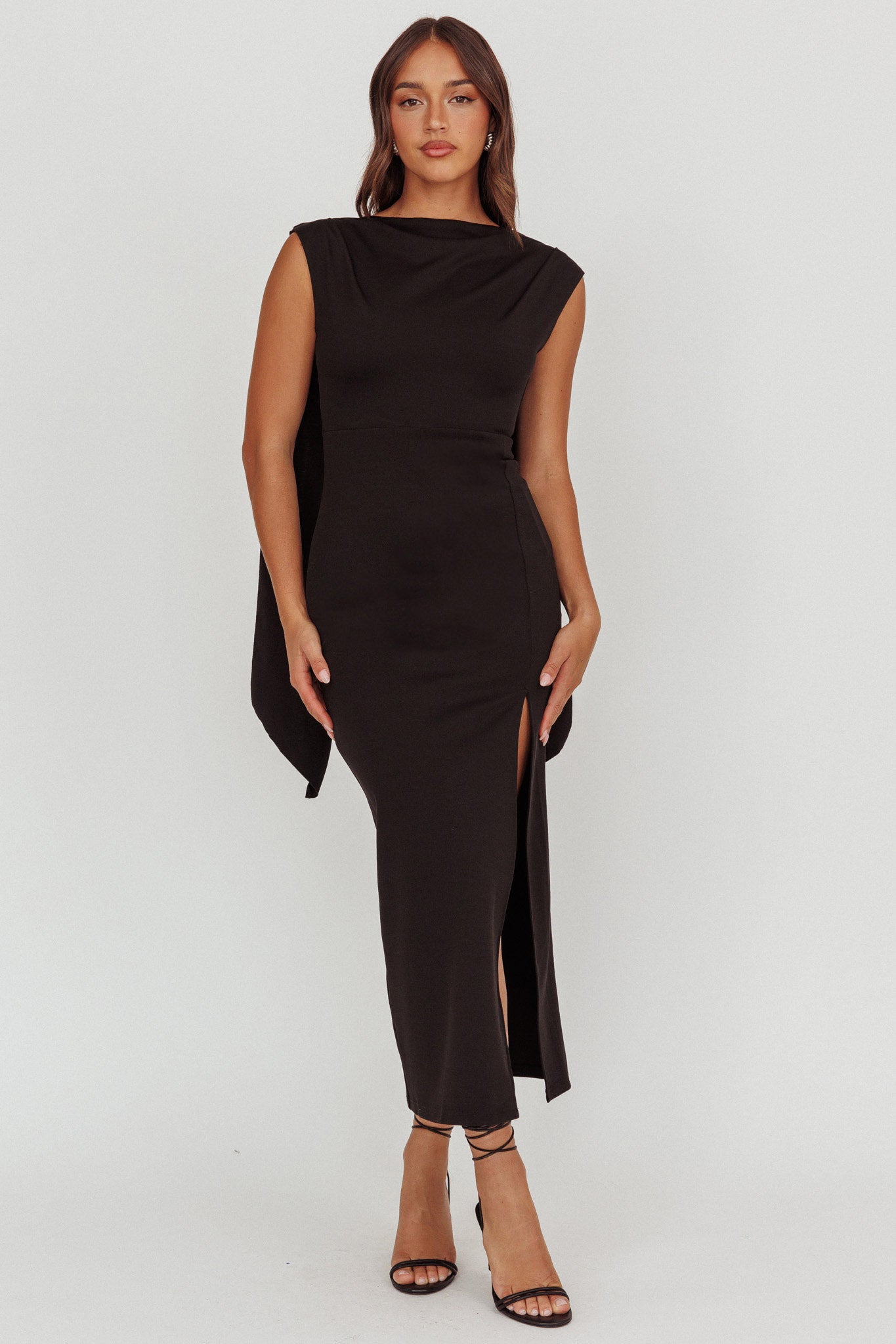 Looks Of Love Shoulder Sash Maxi Dress Black by Selfie Leslie