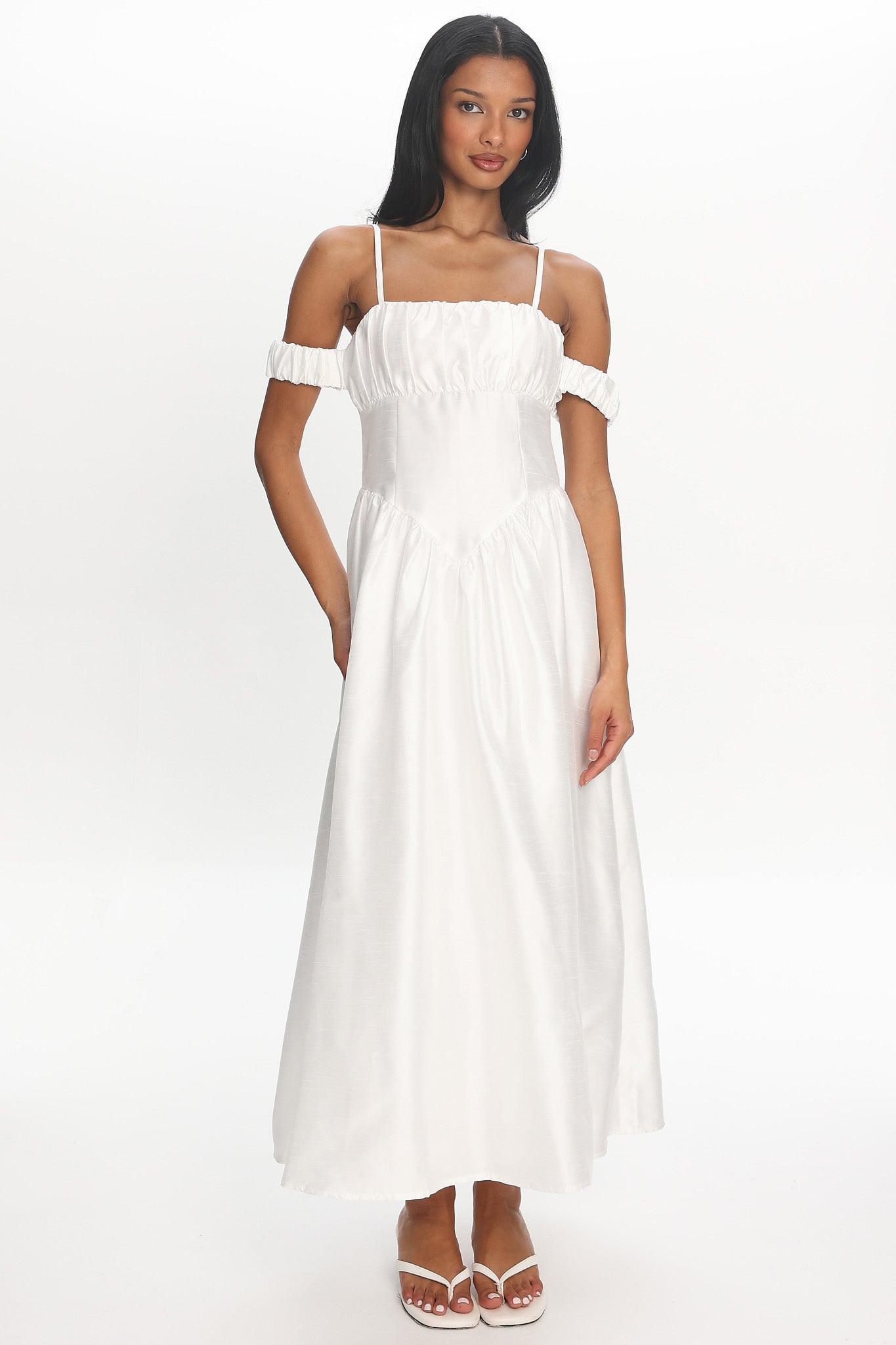 basque waist linen dress BHLDN Basque-Waist Midi Dress