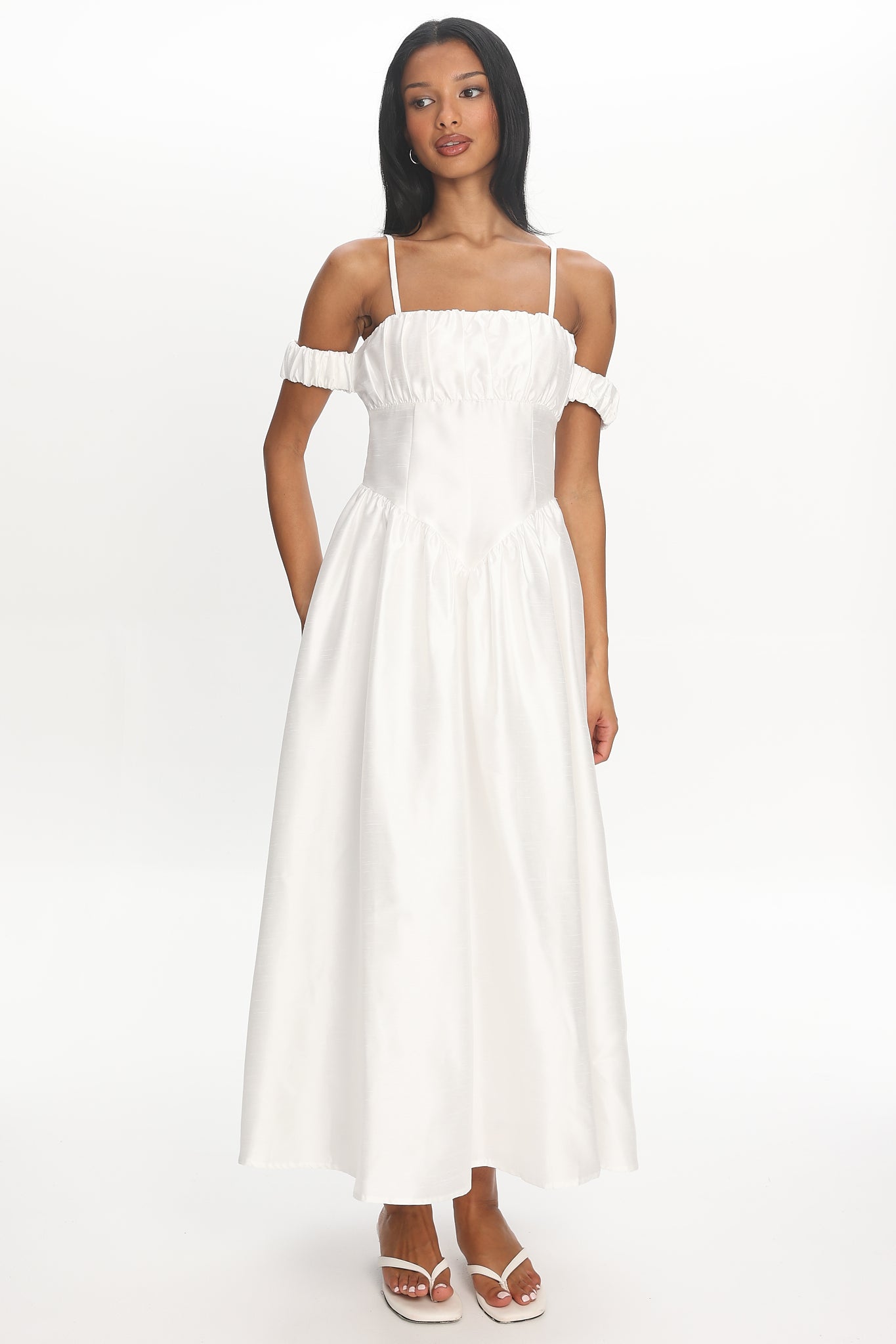 basque waist white midi dress Belle Midi Dress Daisy White Linen Daisy White / 4