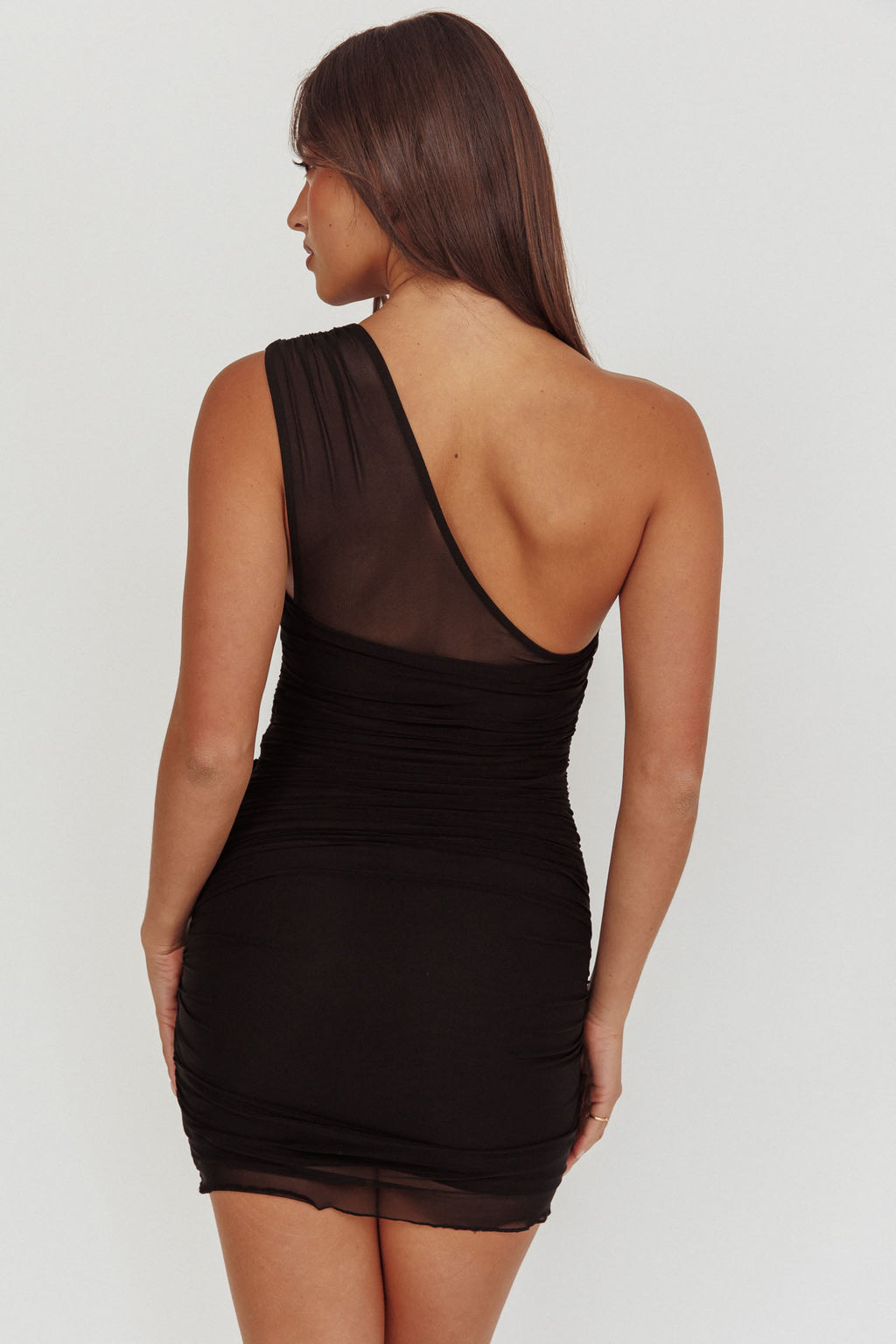 Marris One-Shoulder Double Buckle Mini Dress Black by Selfie Leslie