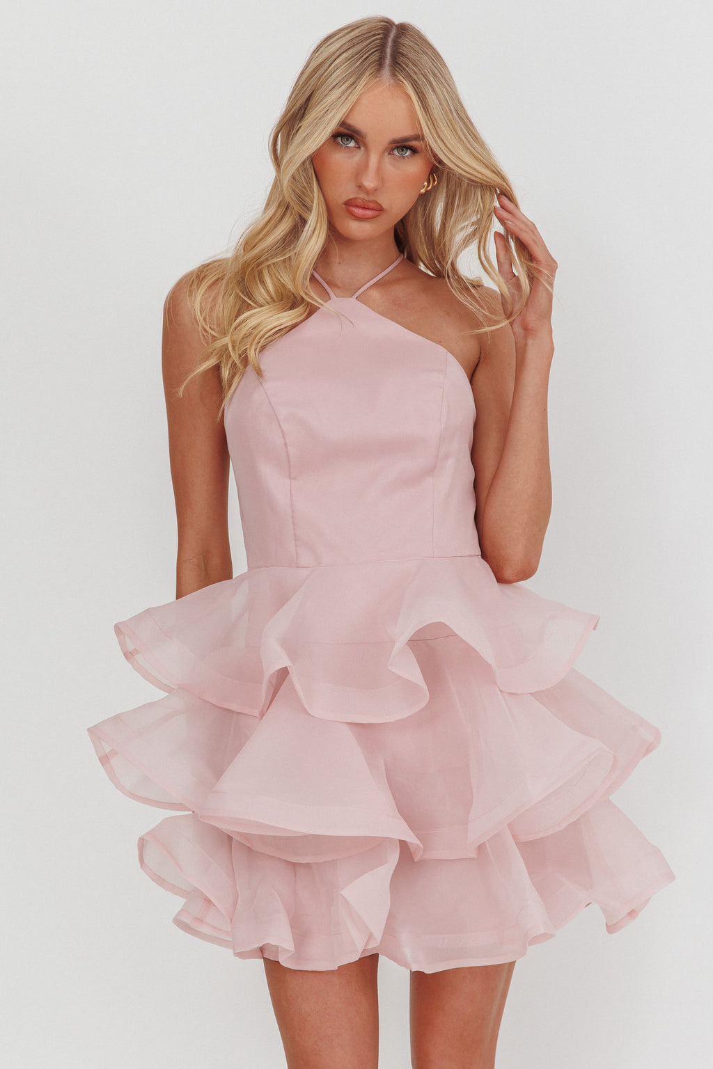 kiera mini dress Kiera Layered Ruffle Strappy Mini Dress Pink