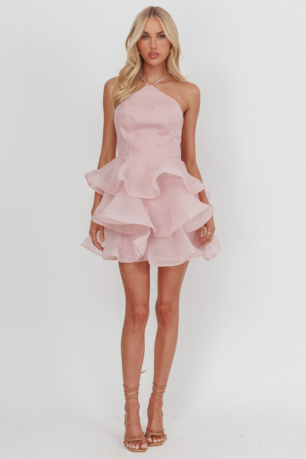 Kiera Layered Ruffle Strappy Mini Dress Pink by Selfie Leslie
