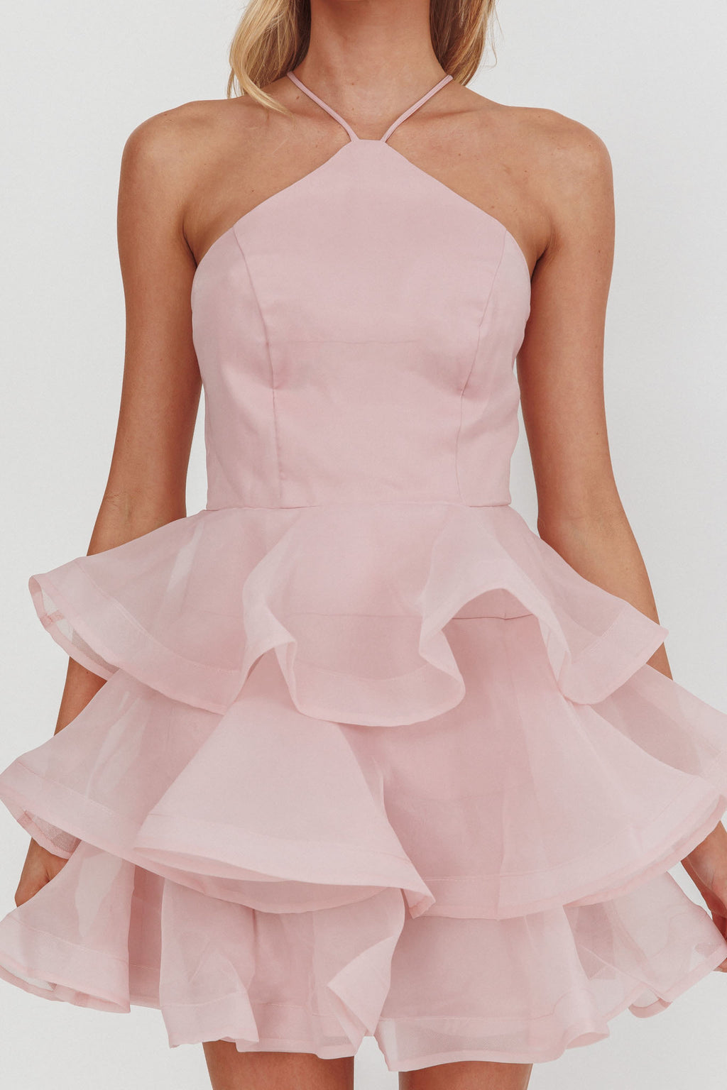 Kiera Layered Ruffle Strappy Mini Dress Pink by Selfie Leslie