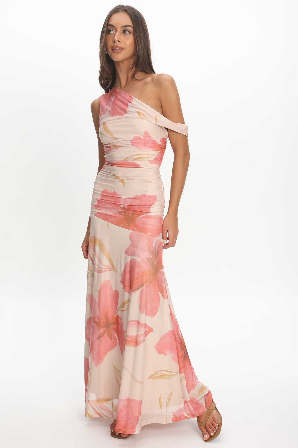 Lylah Asymmetric Neckline Mesh Maxi Dress Floral - L Lylah Asymmetric Neckline Mesh Maxi Dress Floral - L