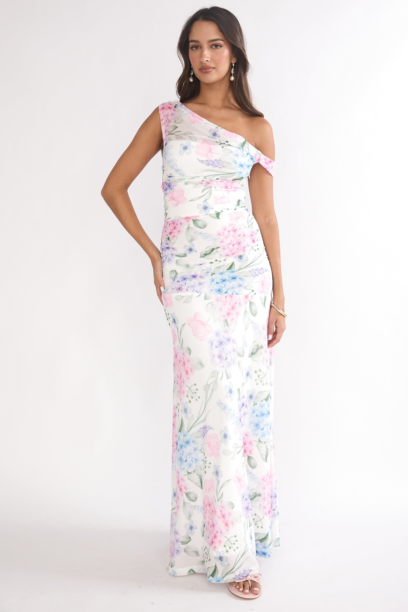 Lylah Asymmetric Neckline Mesh Maxi Dress Floral Blue– Selfie Leslie