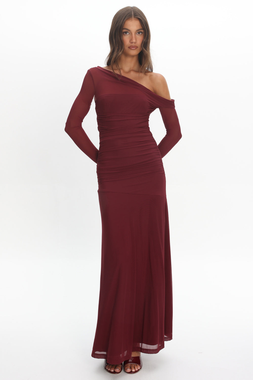 lylah asymmetric neckline mesh maxi dress black Lylah Asymmetric Neckline Mesh Maxi Dress Black