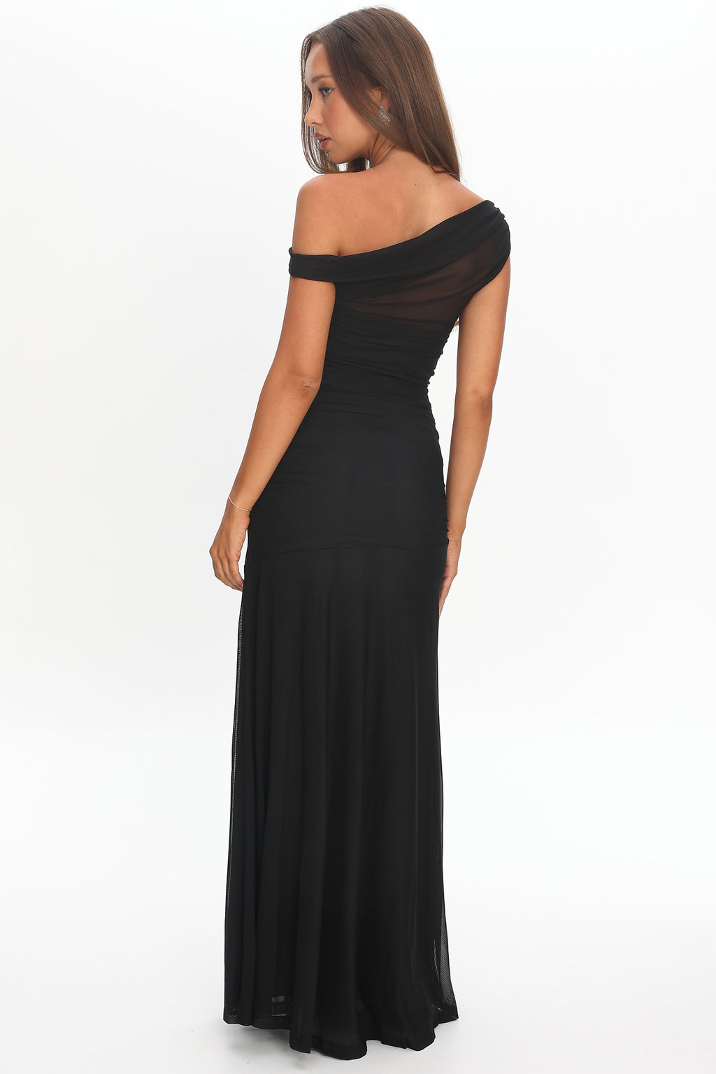 Lylah Asymmetric Neckline Mesh Maxi Dress Black - M Lylah Asymmetric Neckline Mesh Maxi Dress Black - M
