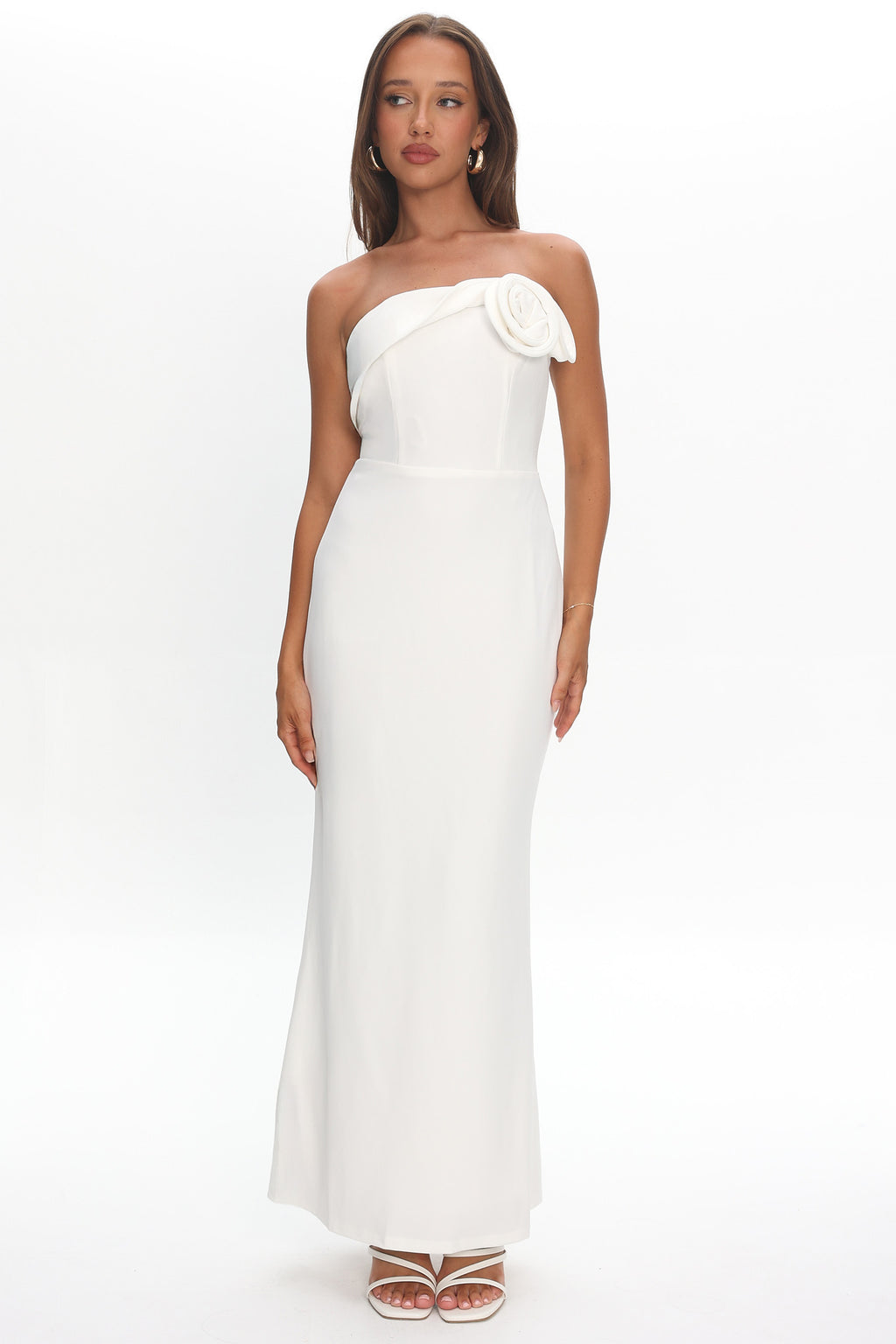 Amellia Off-Shoulder Rosette Maxi Dress White by Selfie Leslie