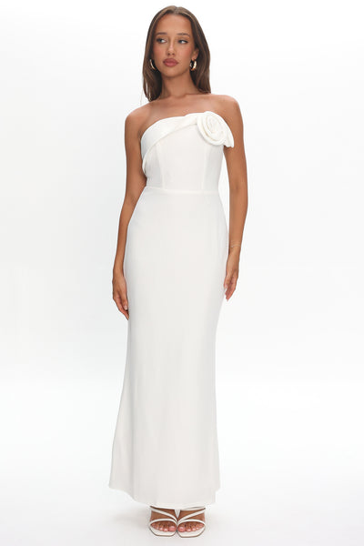 Shop the Amellia Off-Shoulder Rosette Maxi Dress White