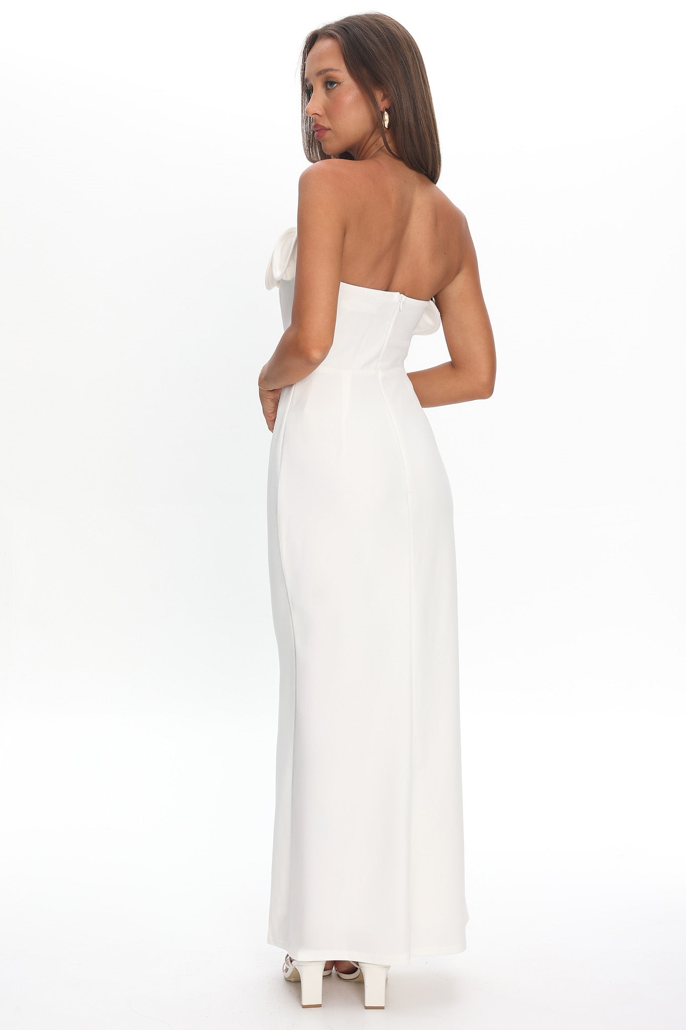 green emerald velvet dress Amellia Off-Shoulder Rosette Maxi Dress White