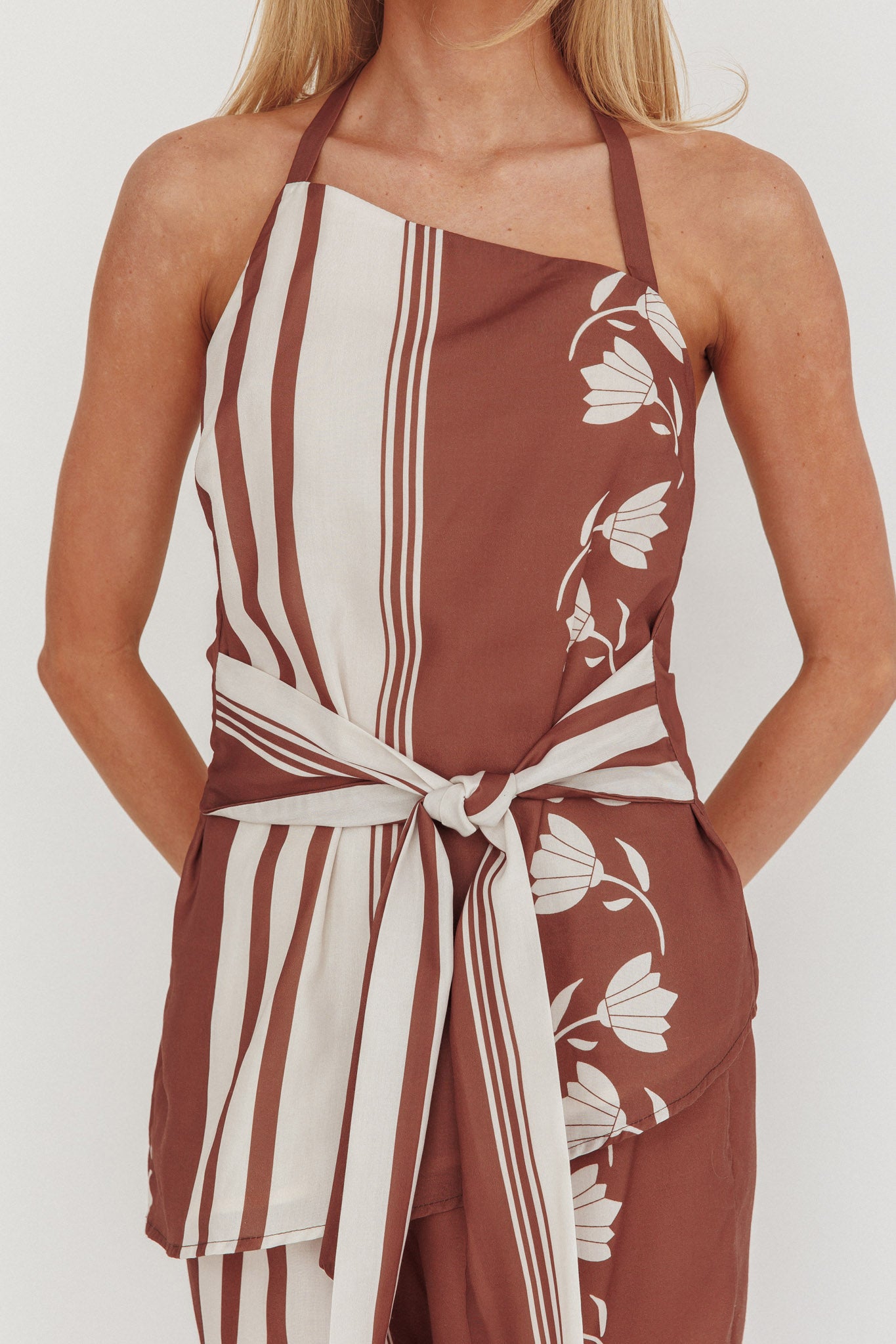 Eniola Asymmetric Neckline Halter Top Palma by Selfie Leslie