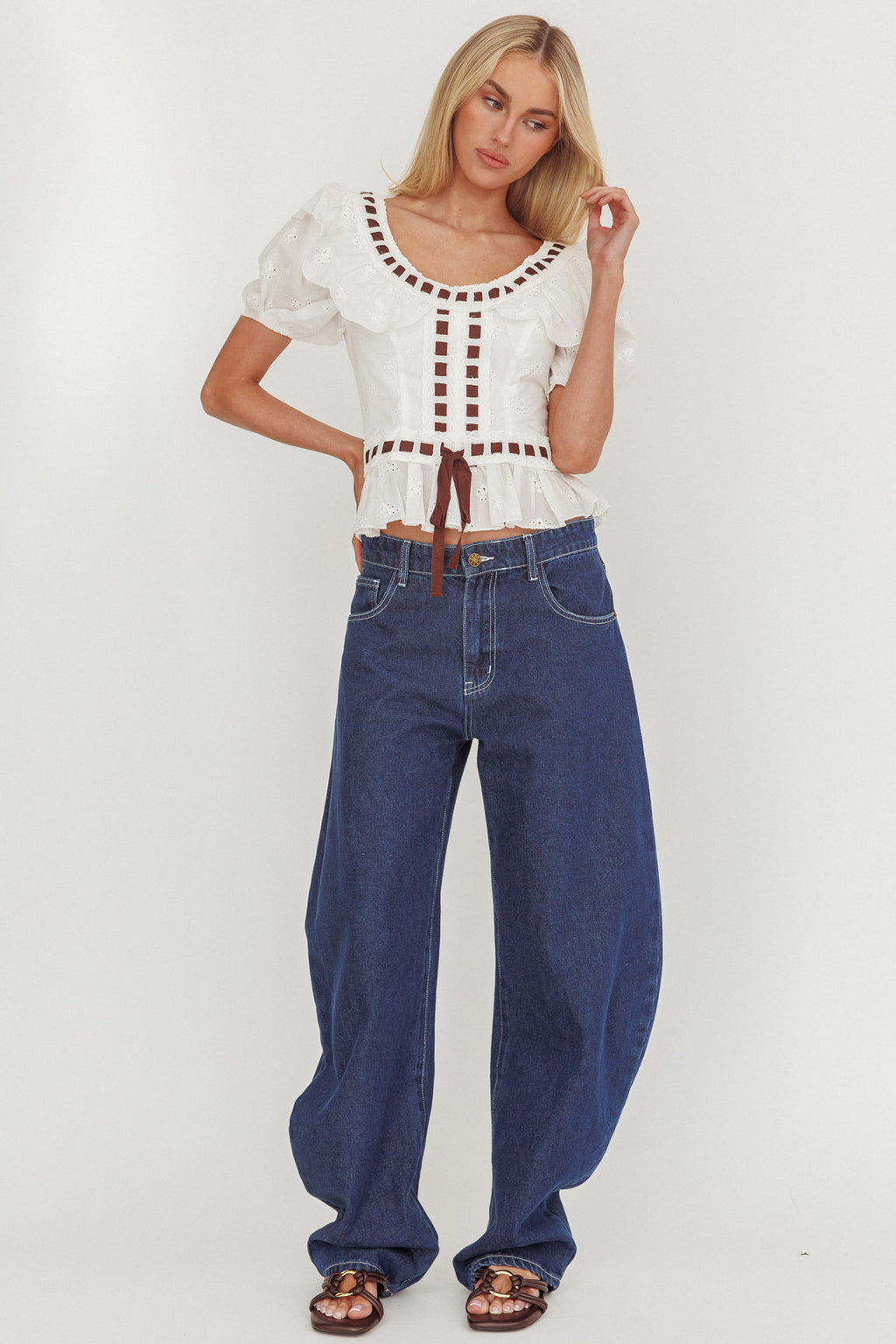 Solea Frill Collar Eyelet Top White by Selfie Leslie
