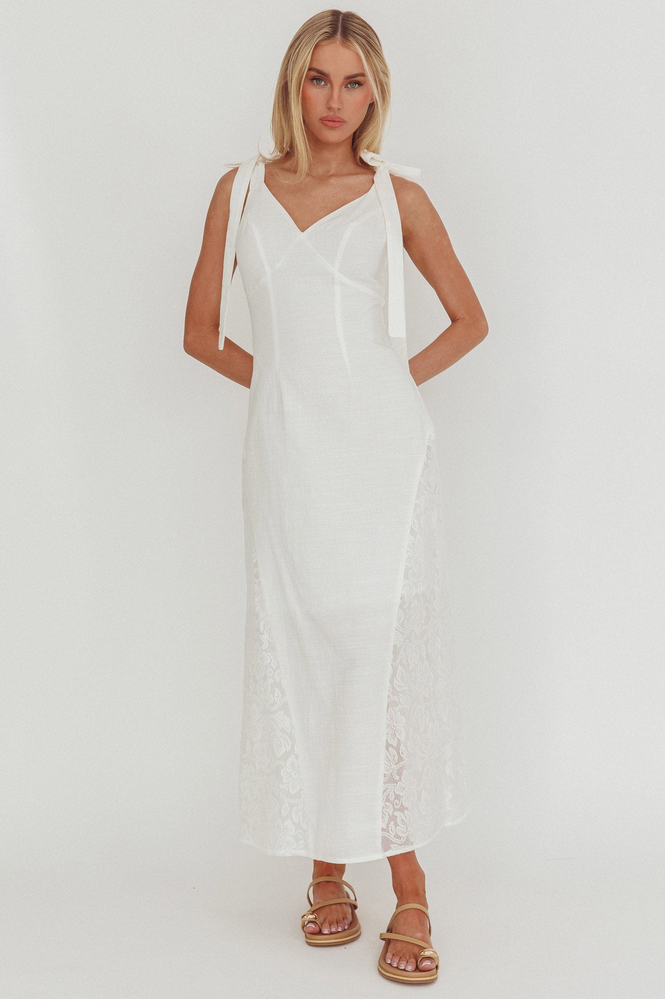 Lead Me On Lace Panel Maxi Dress White | Selfie Leslie