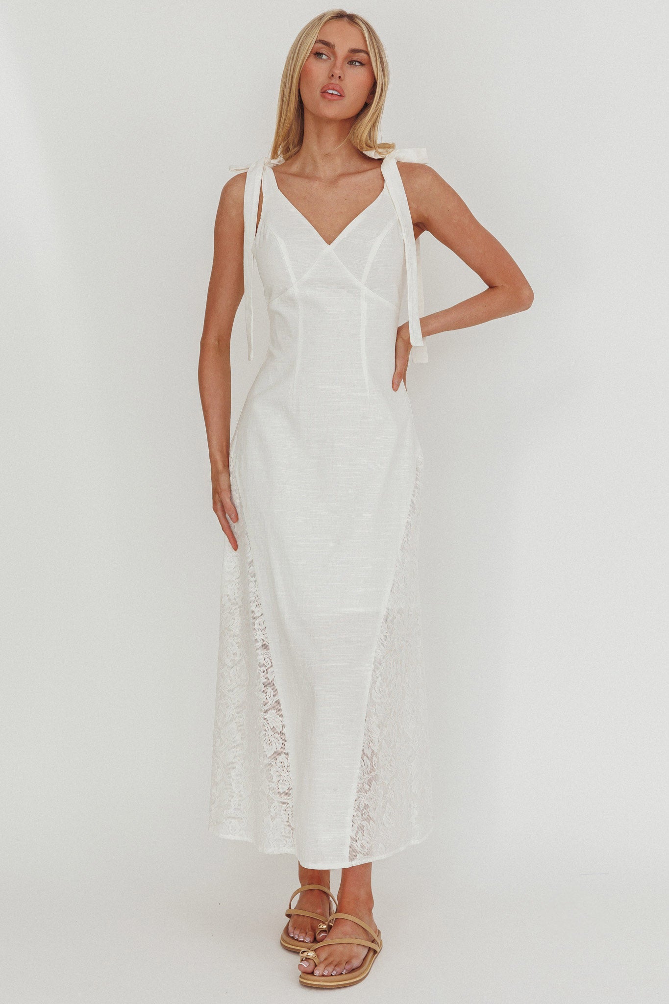 Lead Me On Lace Panel Maxi Dress White | Selfie Leslie