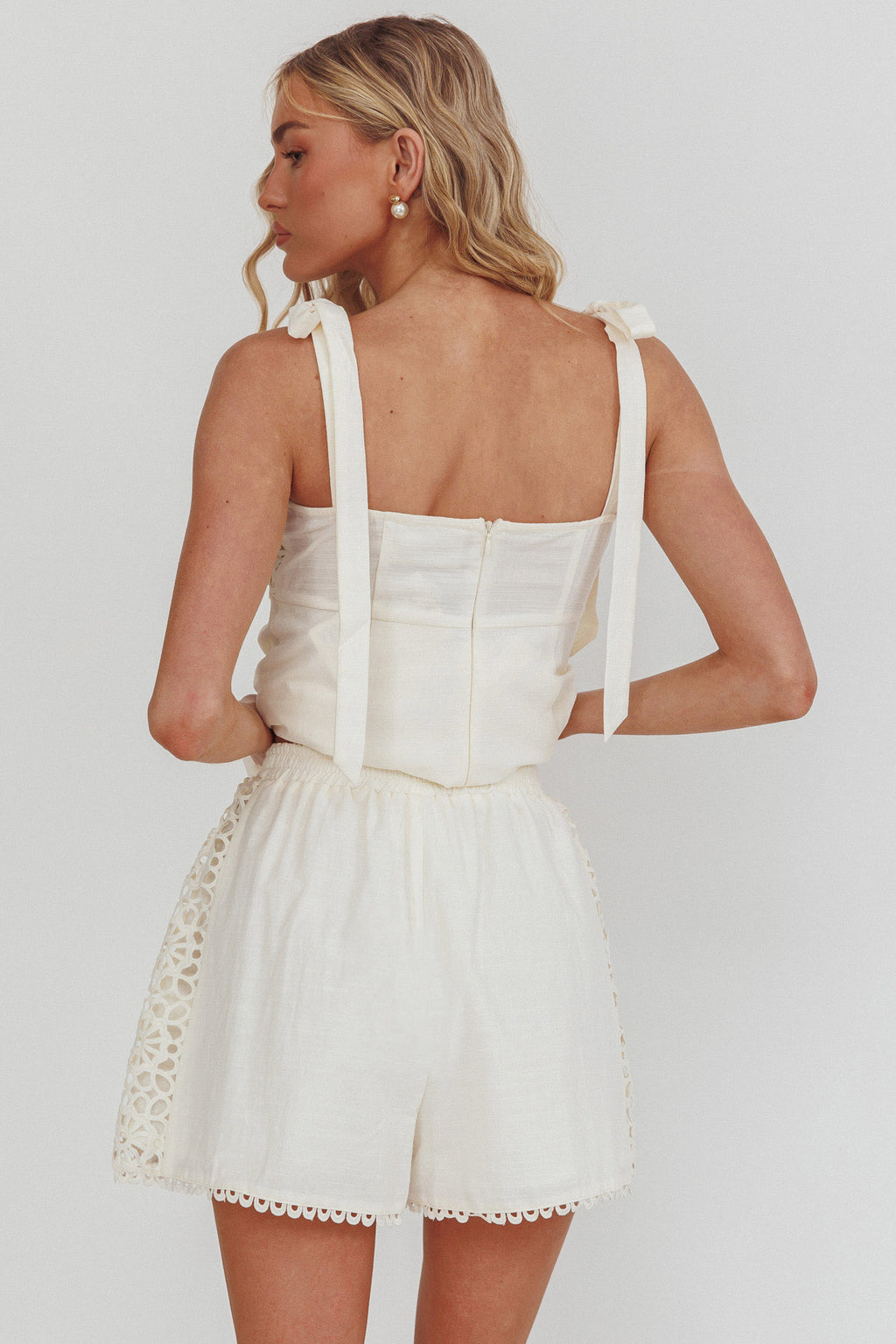 Baybreeze Lace Applique Shorts White by Selfie Leslie