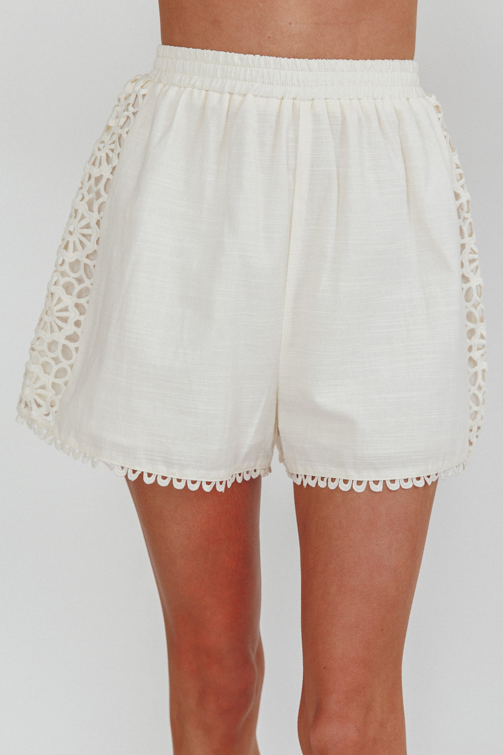 Baybreeze Lace Applique Shorts White by Selfie Leslie