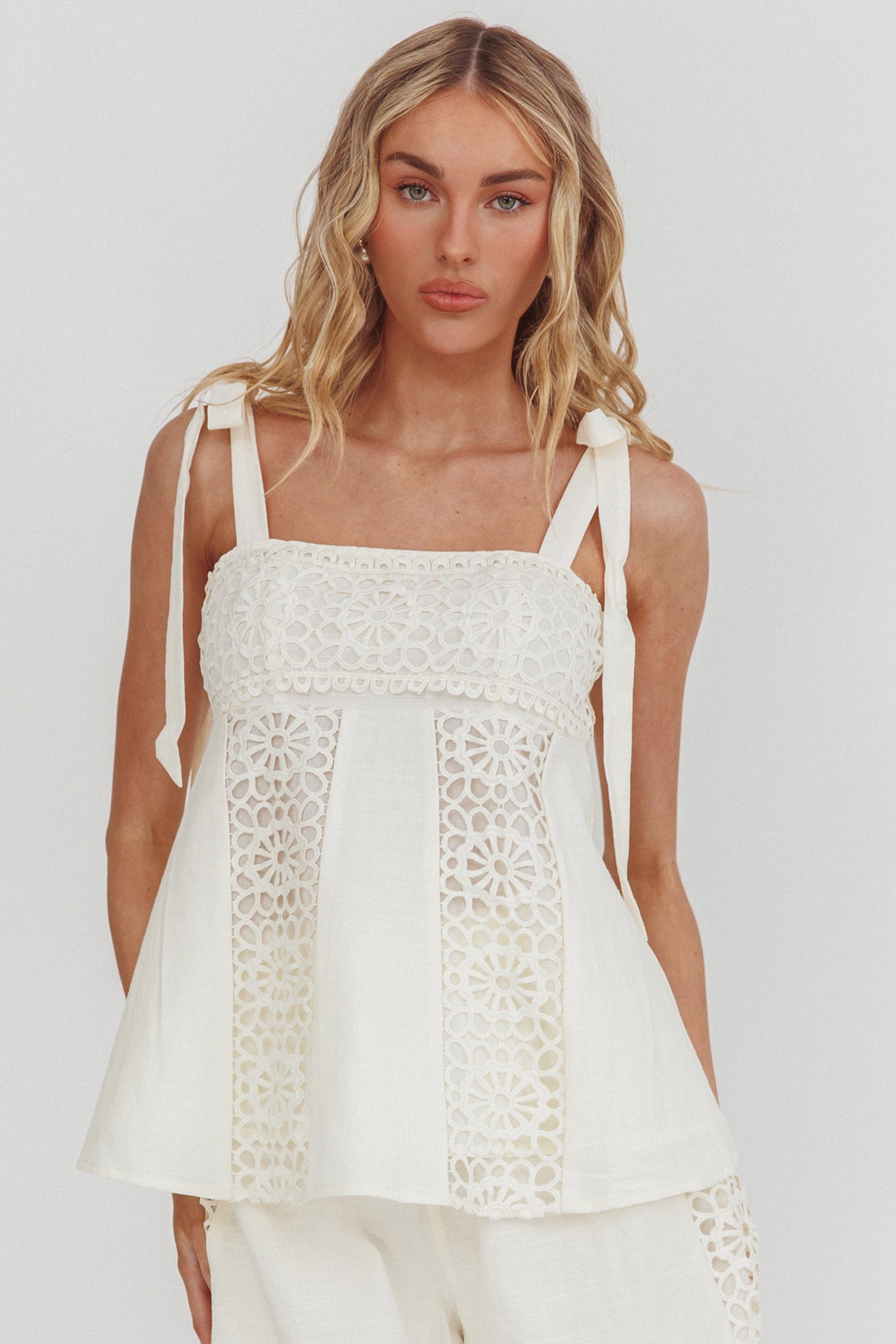 Baybreeze Tied Shoulder Top White by Selfie Leslie