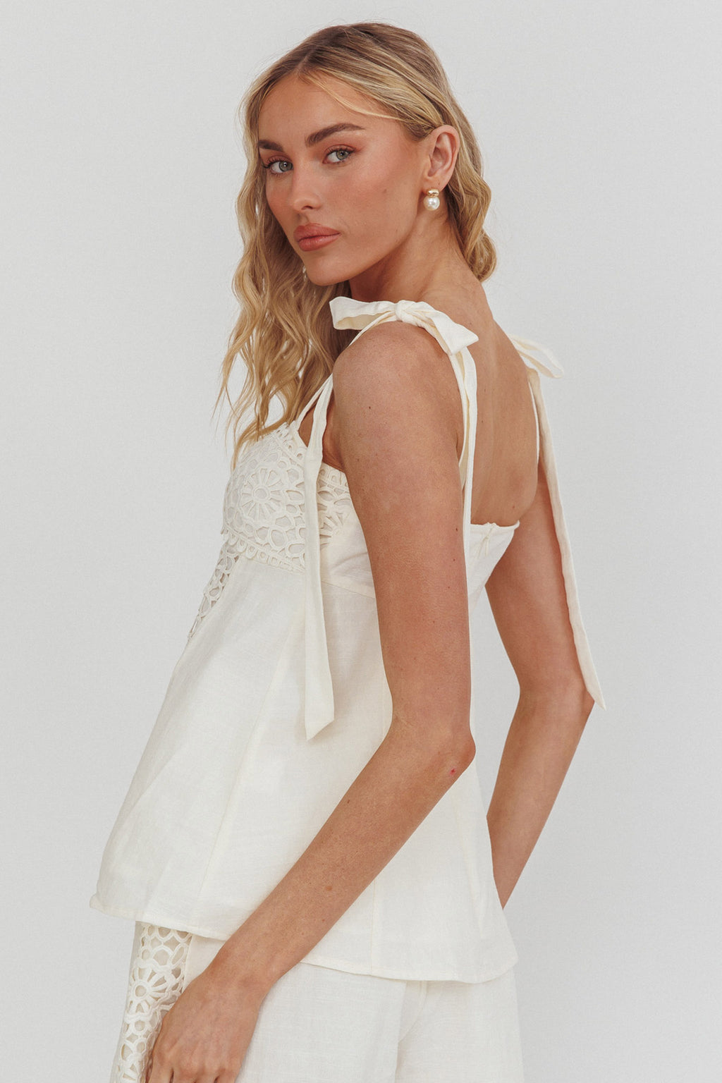 Baybreeze Tied Shoulder Top White by Selfie Leslie