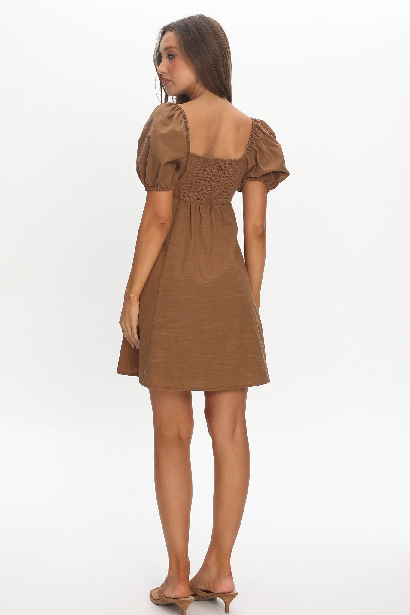 Highlight Reels Puff Sleeve Lace Mini Dress Chocolate - M Highlight Reels Puff Sleeve Lace Mini Dress Chocolate - M