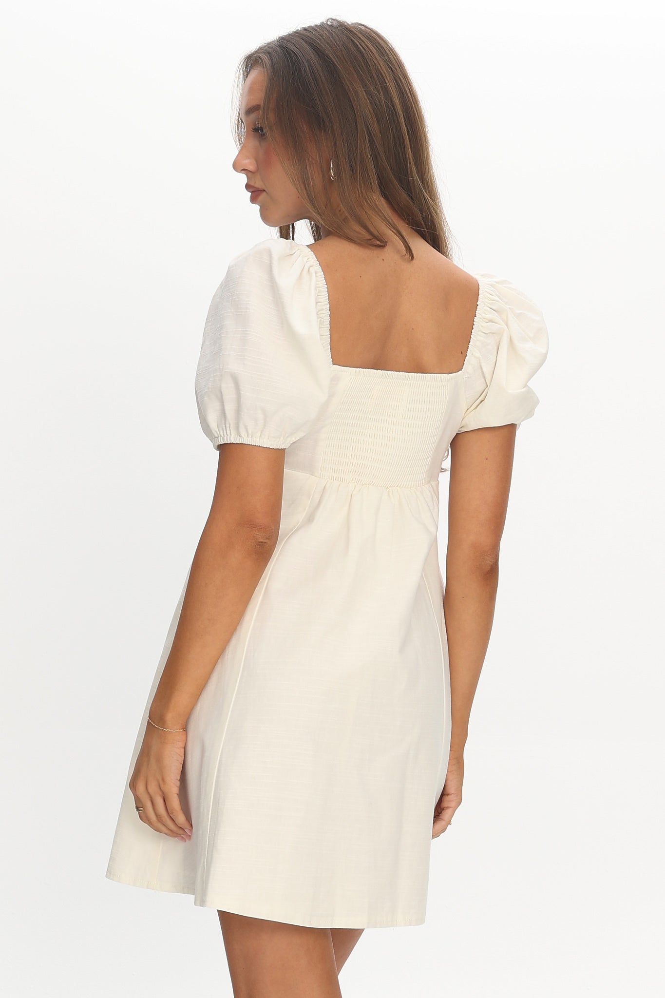 Highlight Reels Puff Sleeve Lace Mini Dress Cream S