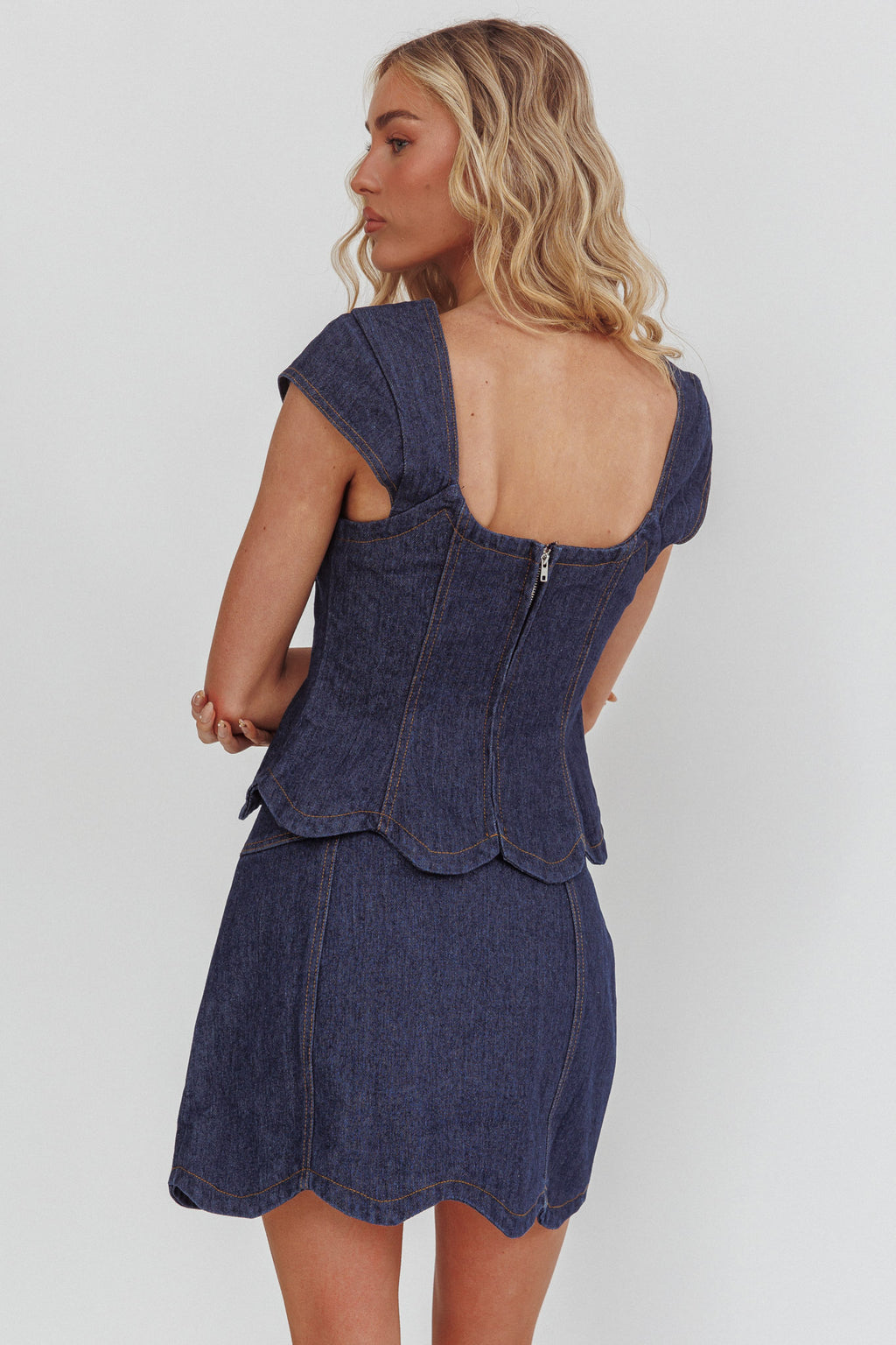 Halen Scalloped Mini Skirt Indigo by Selfie Leslie