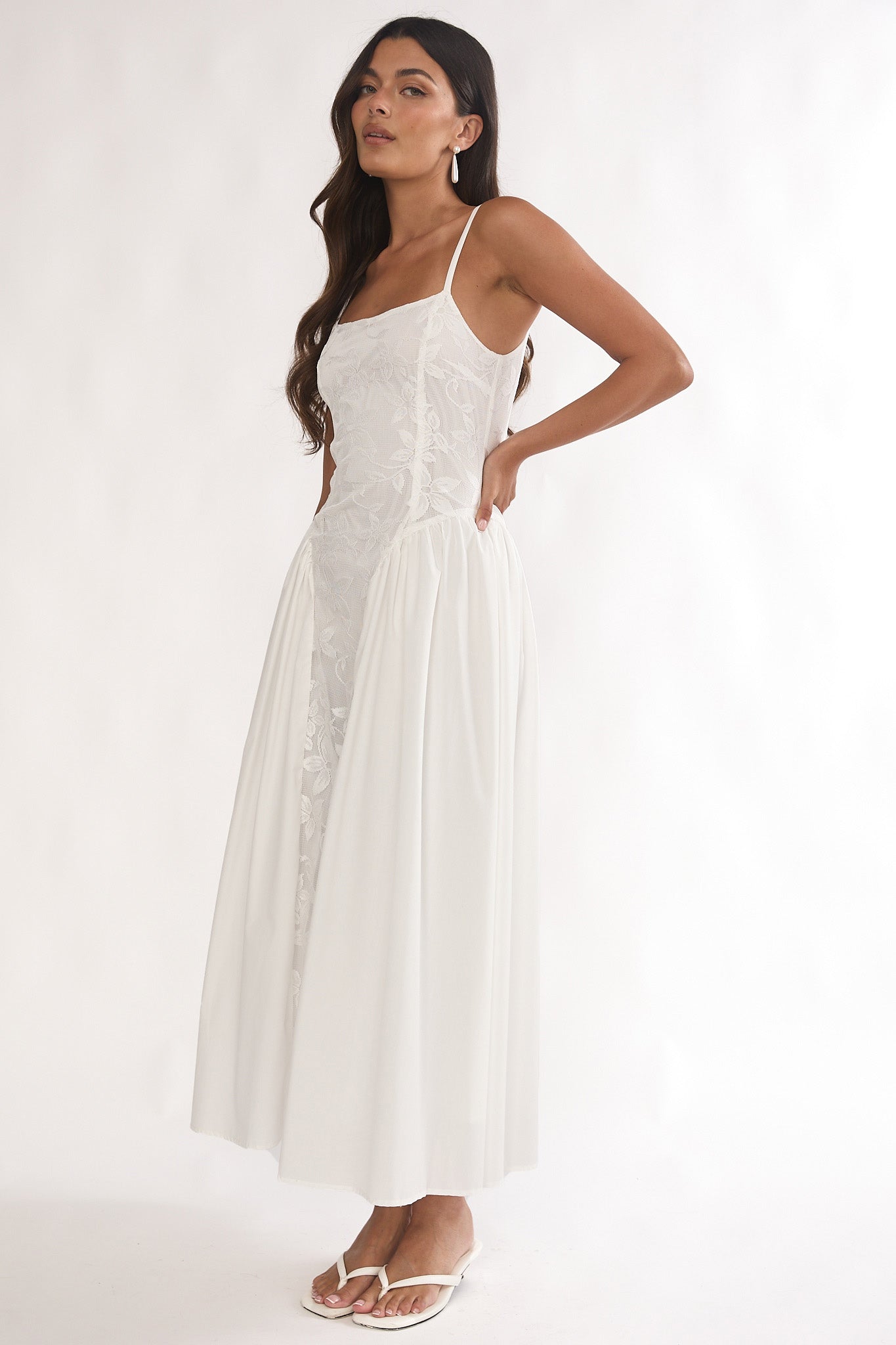 Seluna Gathered Waist Maxi Dress Embroidered Cream | Selfie Leslie