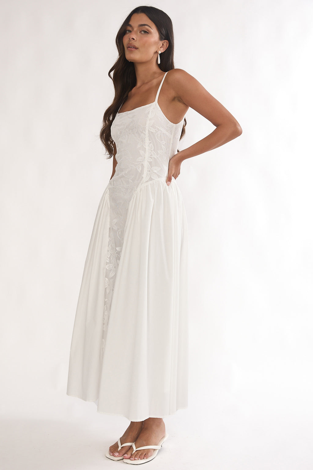 Seluna Gathered Waist Maxi Dress Embroidered Cream - XS Seluna Gathered Waist Maxi Dress Embroidered Cream - XS