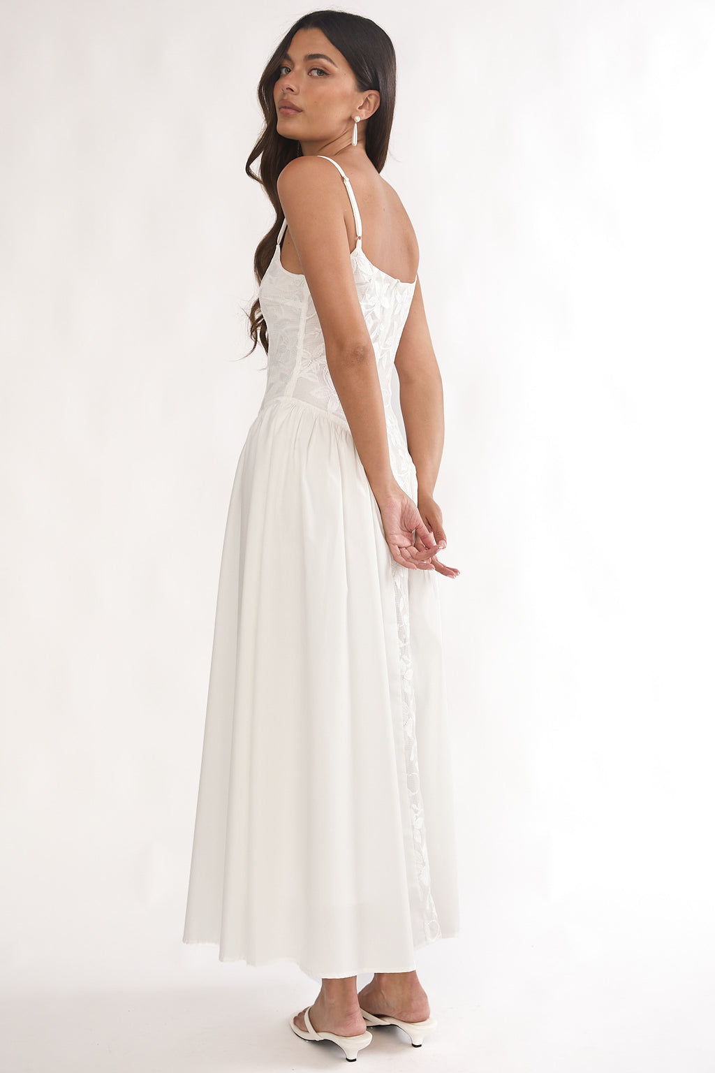 Seluna Gathered Waist Maxi Dress Embroidered Cream by Selfie Leslie