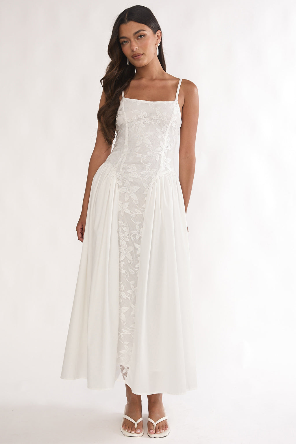 Seluna Gathered Waist Maxi Dress Embroidered Cream by Selfie Leslie
