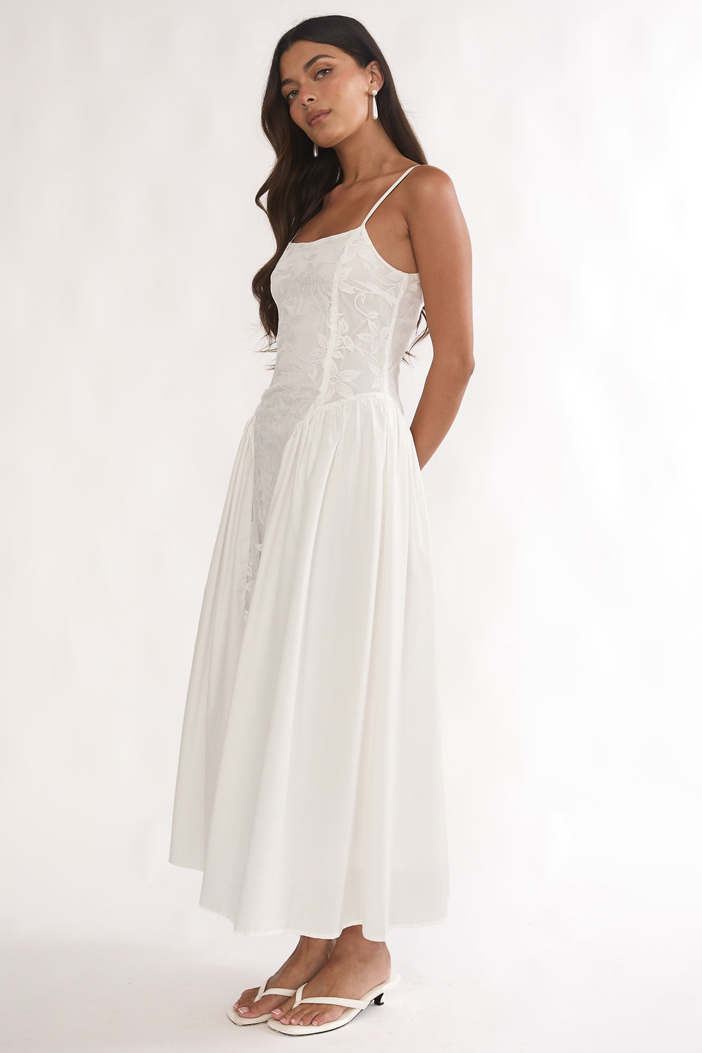 Seluna Gathered Waist Maxi Dress Embroidered Cream by Selfie Leslie