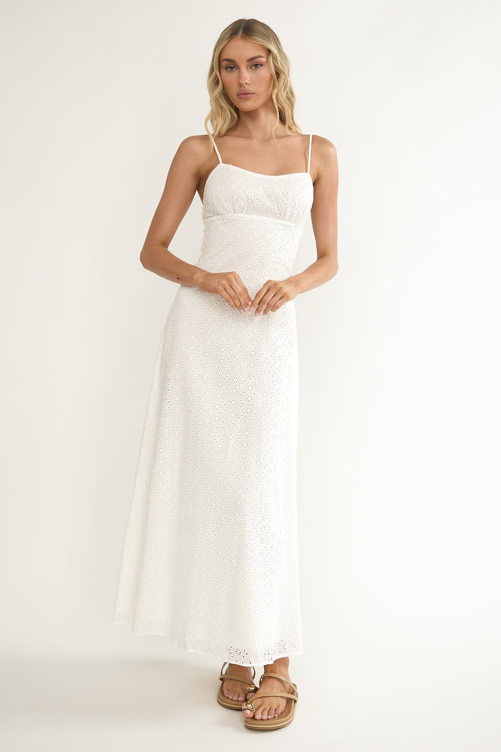 Naysha Eyelet Embroidery Maxi Dress by Selfie Leslie