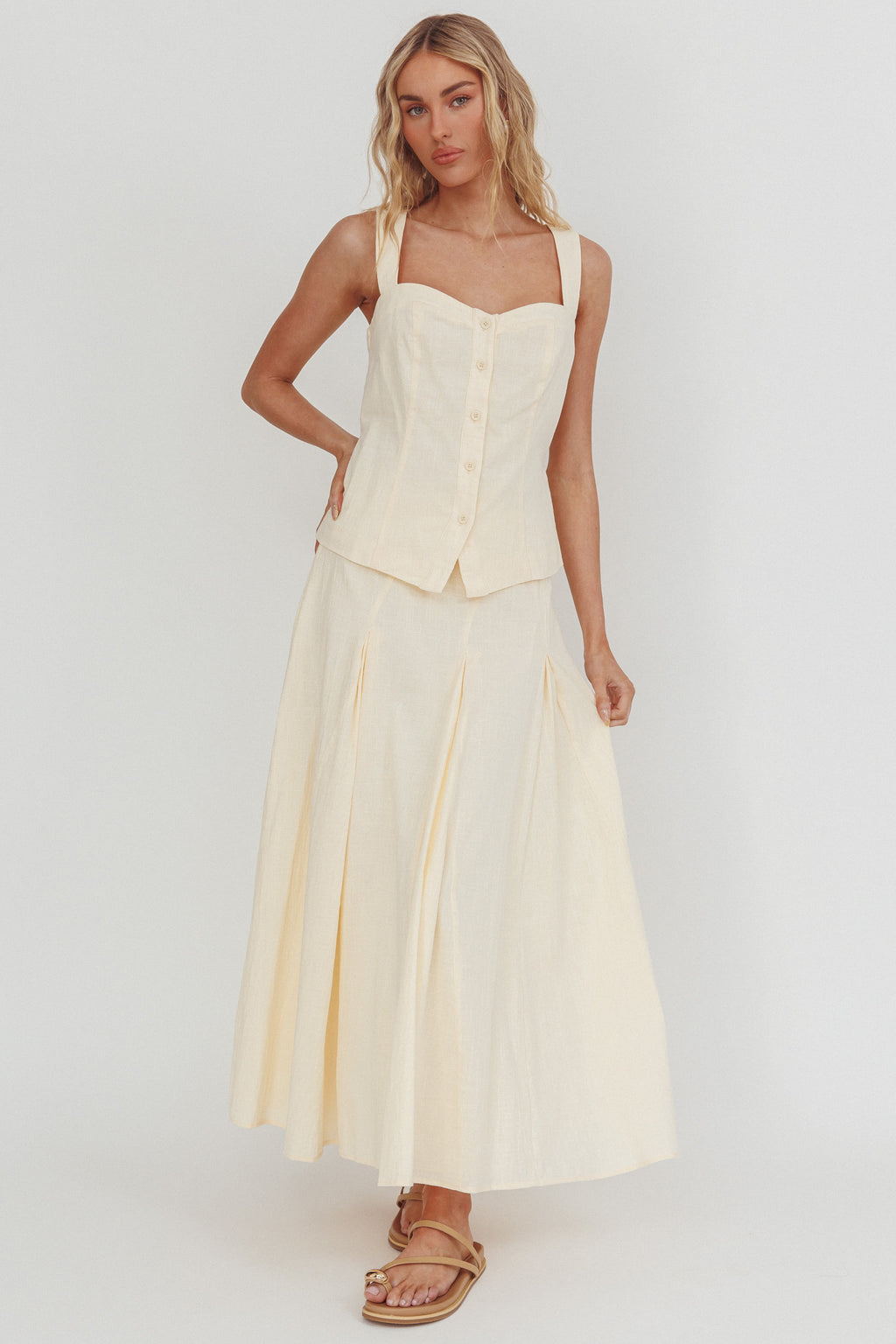 Morning Lights Godet Maxi Skirt Cream by Selfie Leslie