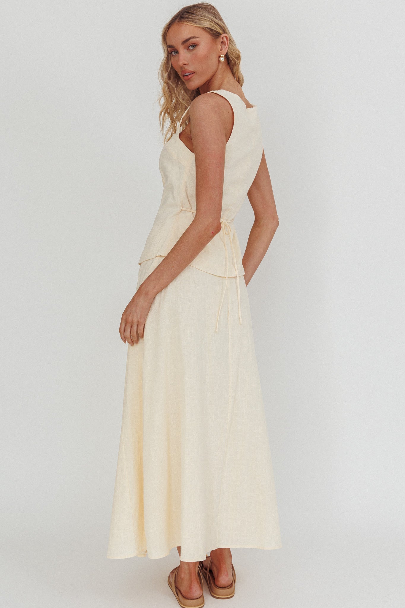 Morning Lights Godet Maxi Skirt Cream by Selfie Leslie