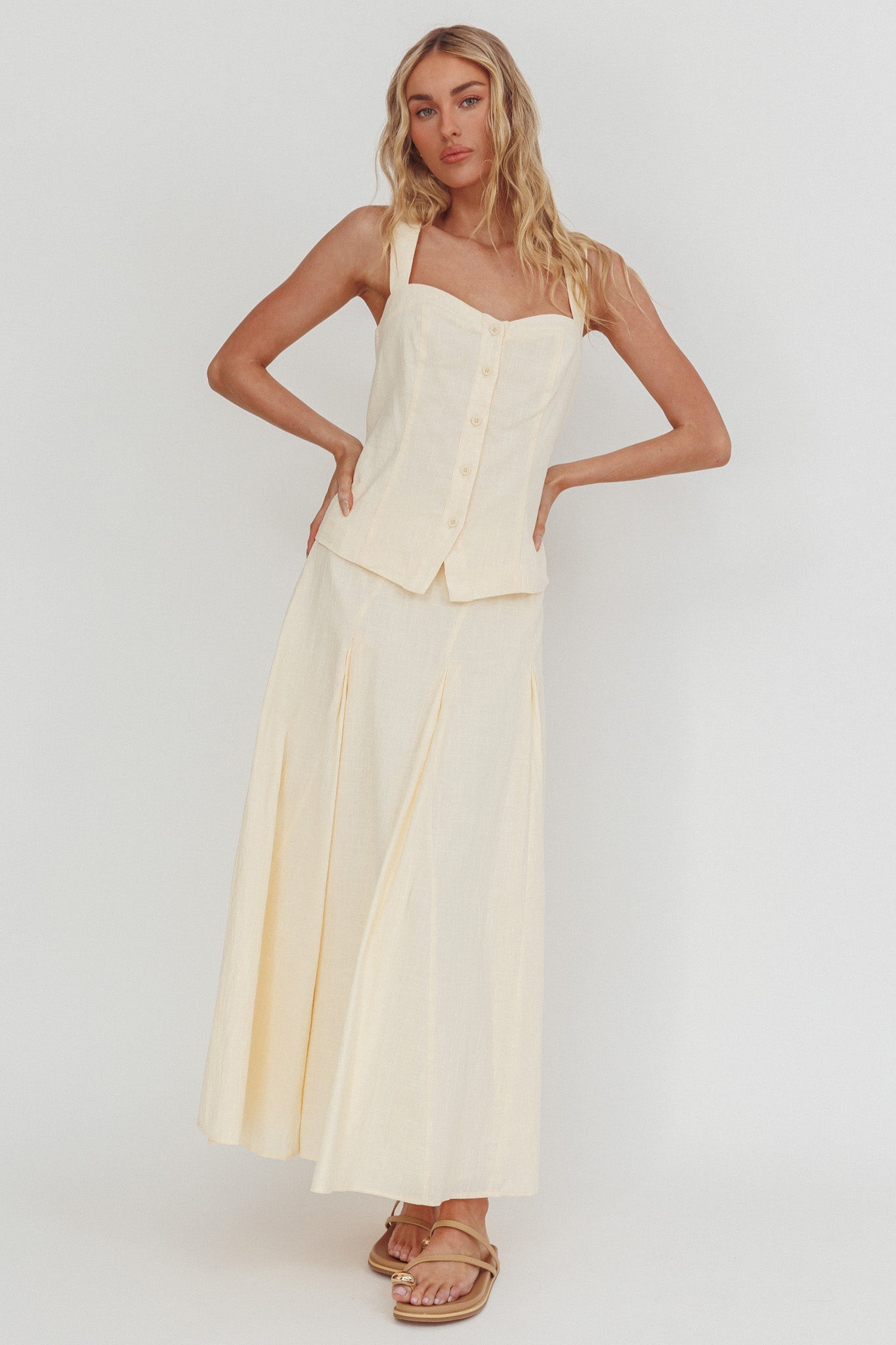 Morning Lights Godet Maxi Skirt Cream by Selfie Leslie