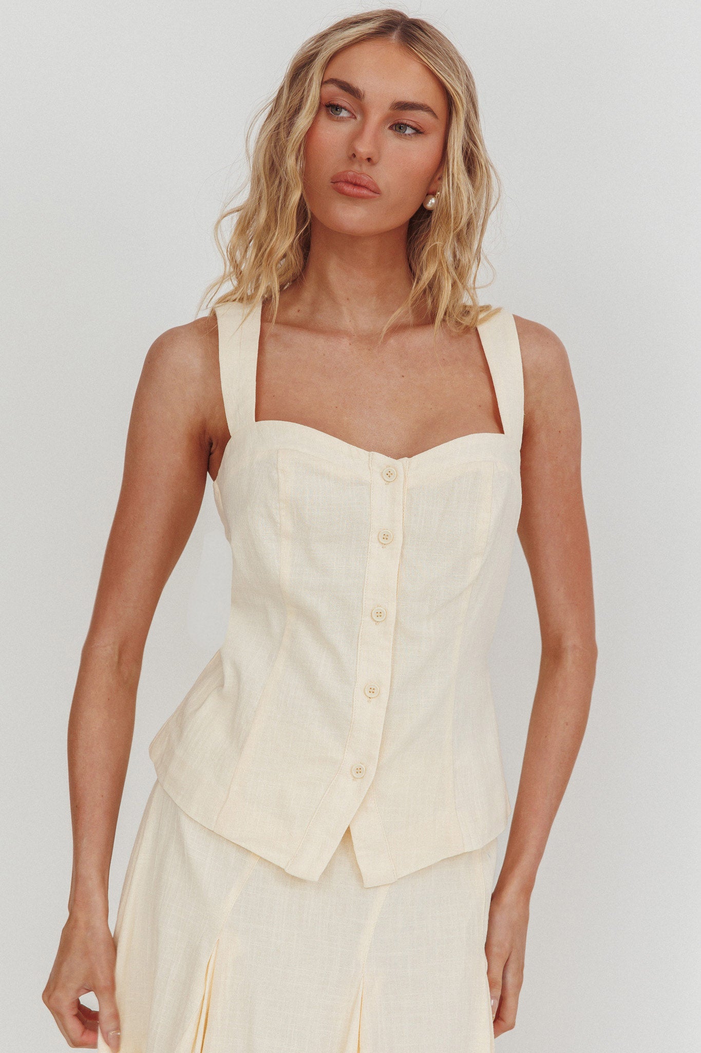 Morning Lights Button Up Top Cream by Selfie Leslie