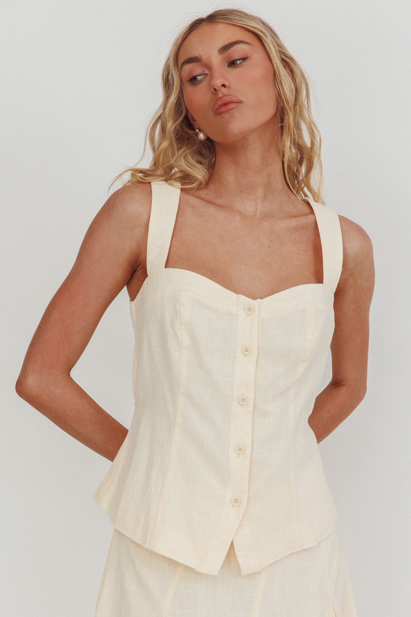Morning Lights Button Up Top Cream by Selfie Leslie
