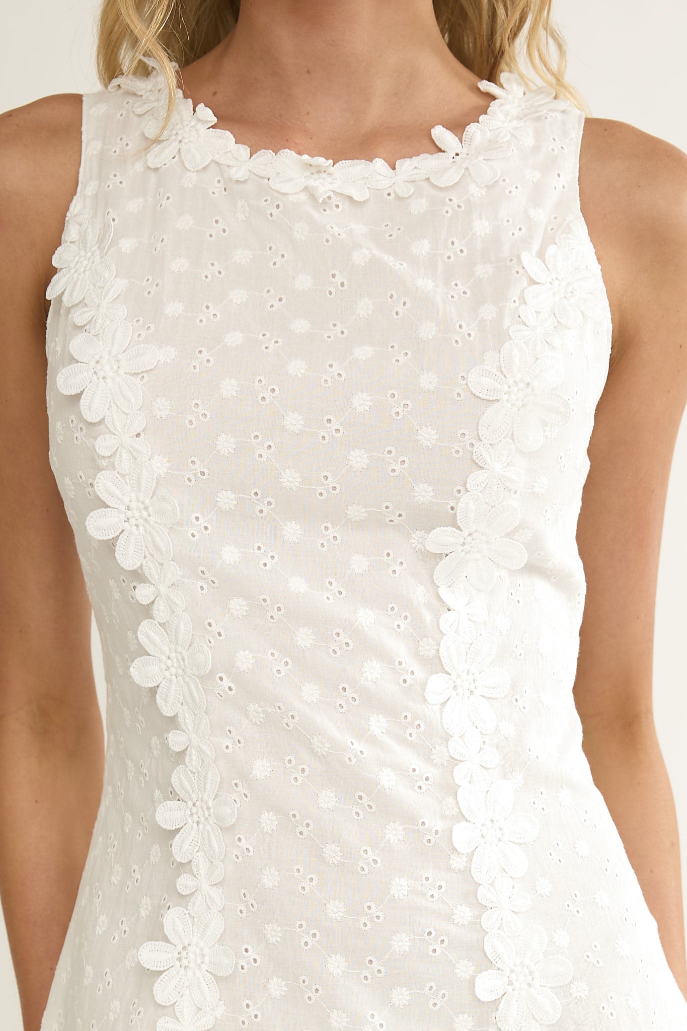 Jessamine Floral Applique Eyelet Mini Dress Off White by Selfie Leslie