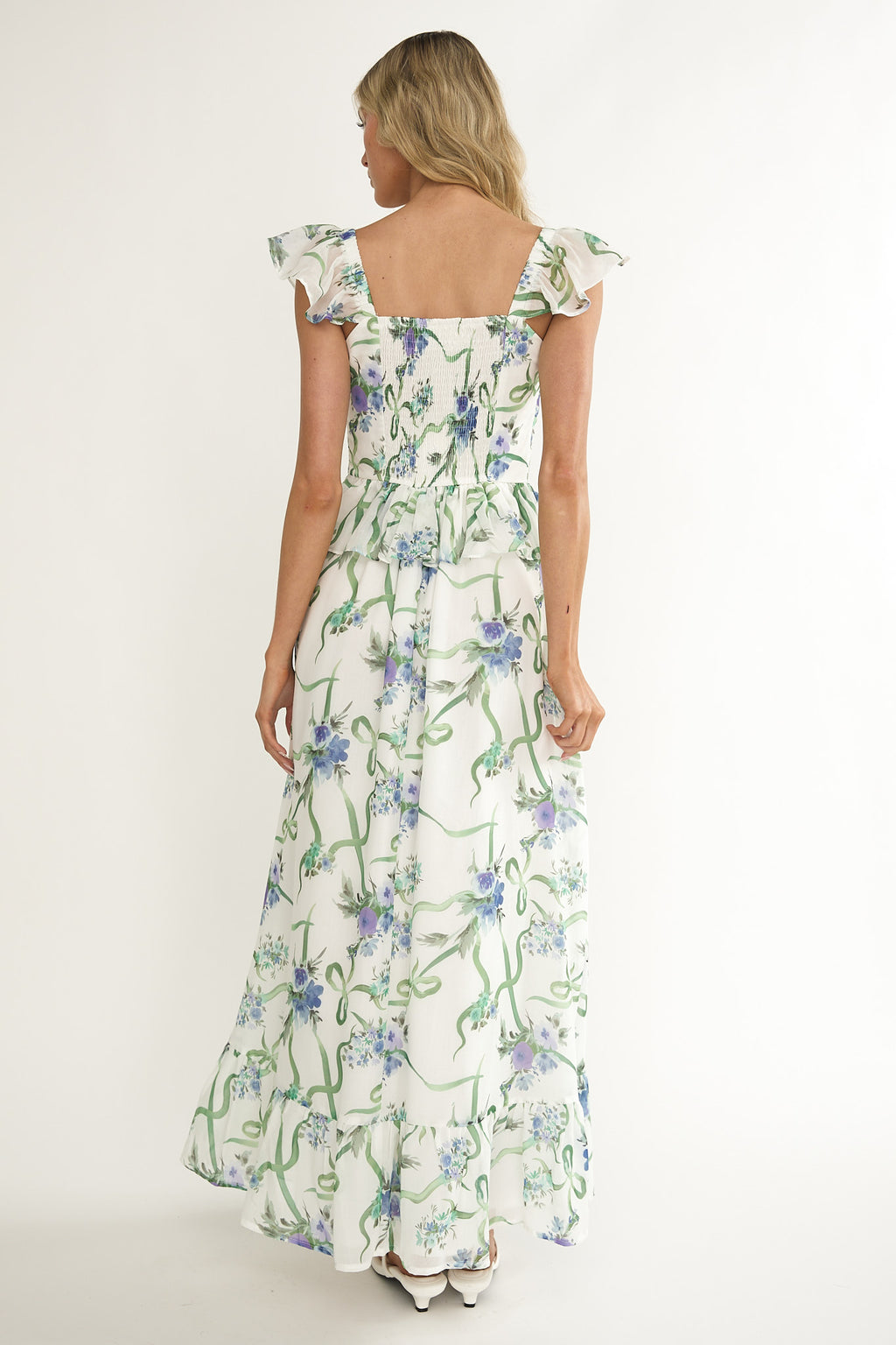 Hanalei Off-Shoulder Tied Bust Maxi Dress Floral White by Selfie Leslie