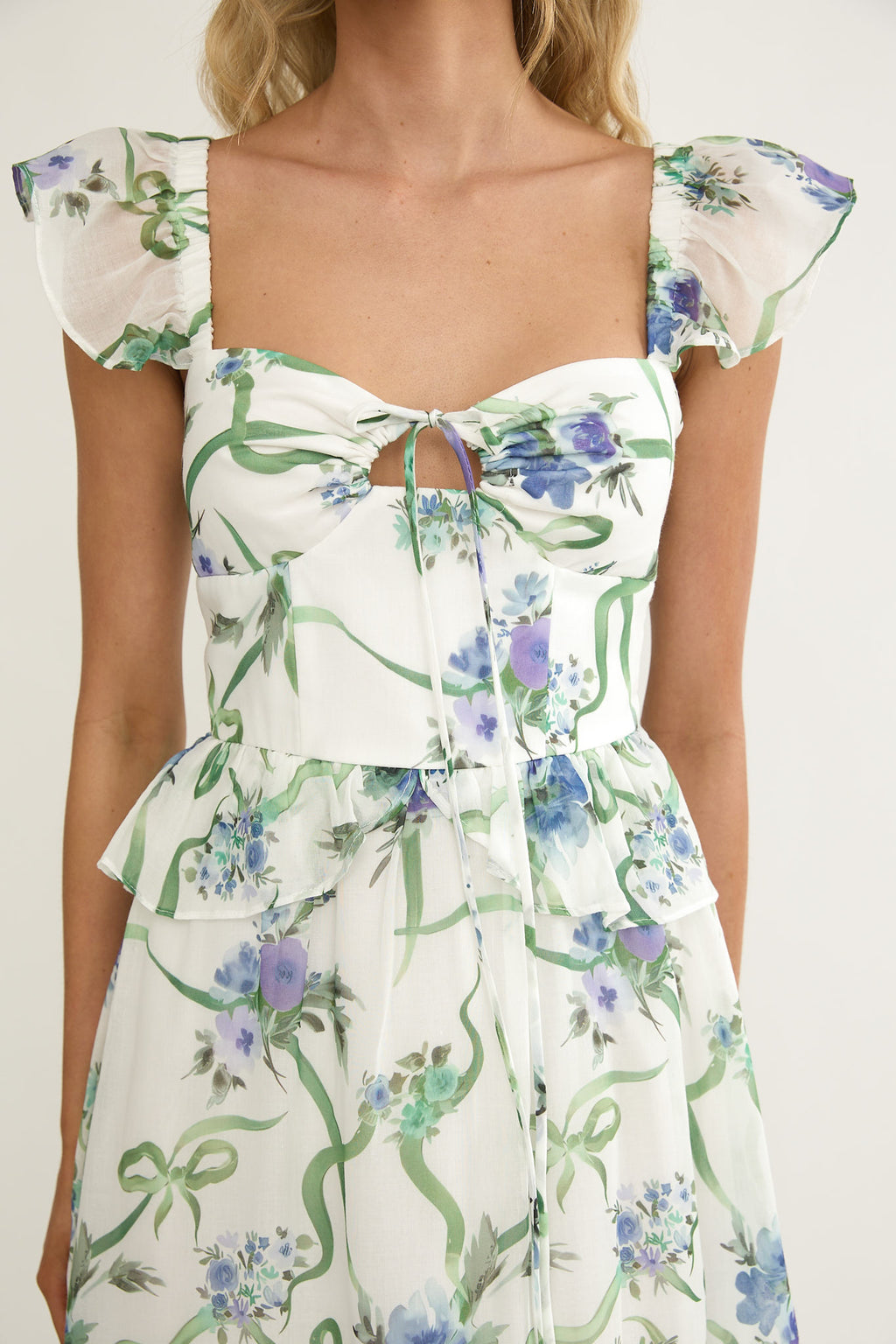 Hanalei Off-Shoulder Tied Bust Maxi Dress Floral White by Selfie Leslie