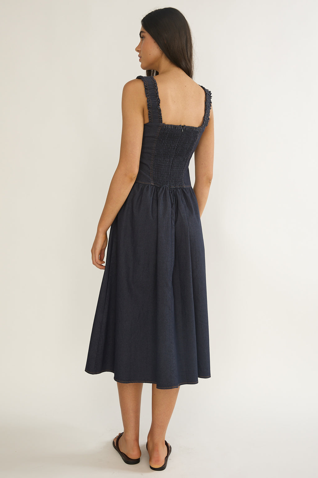 Idyllic Gathered Bust Midi Dress Indigo by Selfie Leslie
