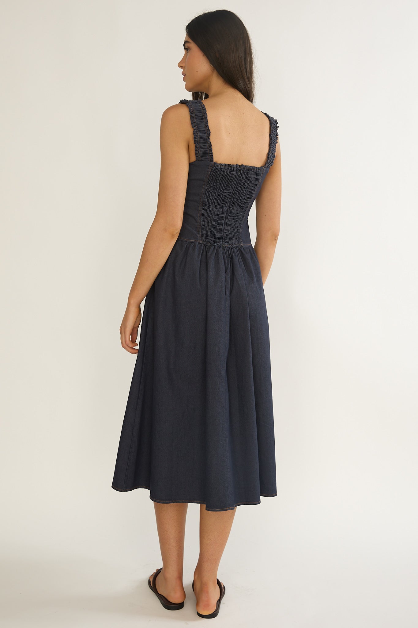 Idyllic Gathered Bust Midi Dress Indigo by Selfie Leslie