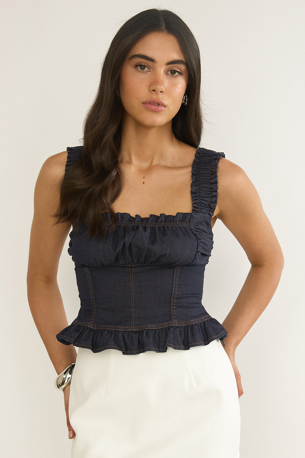 Pacer Smocked Top Indigo by Selfie Leslie