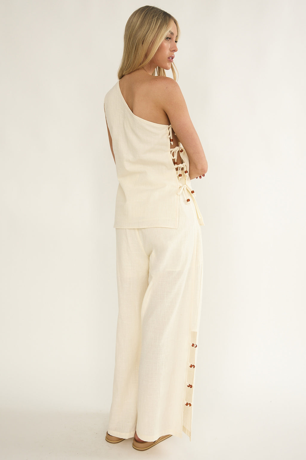 Dahlise Bead Trim Pants Cream by Selfie Leslie
