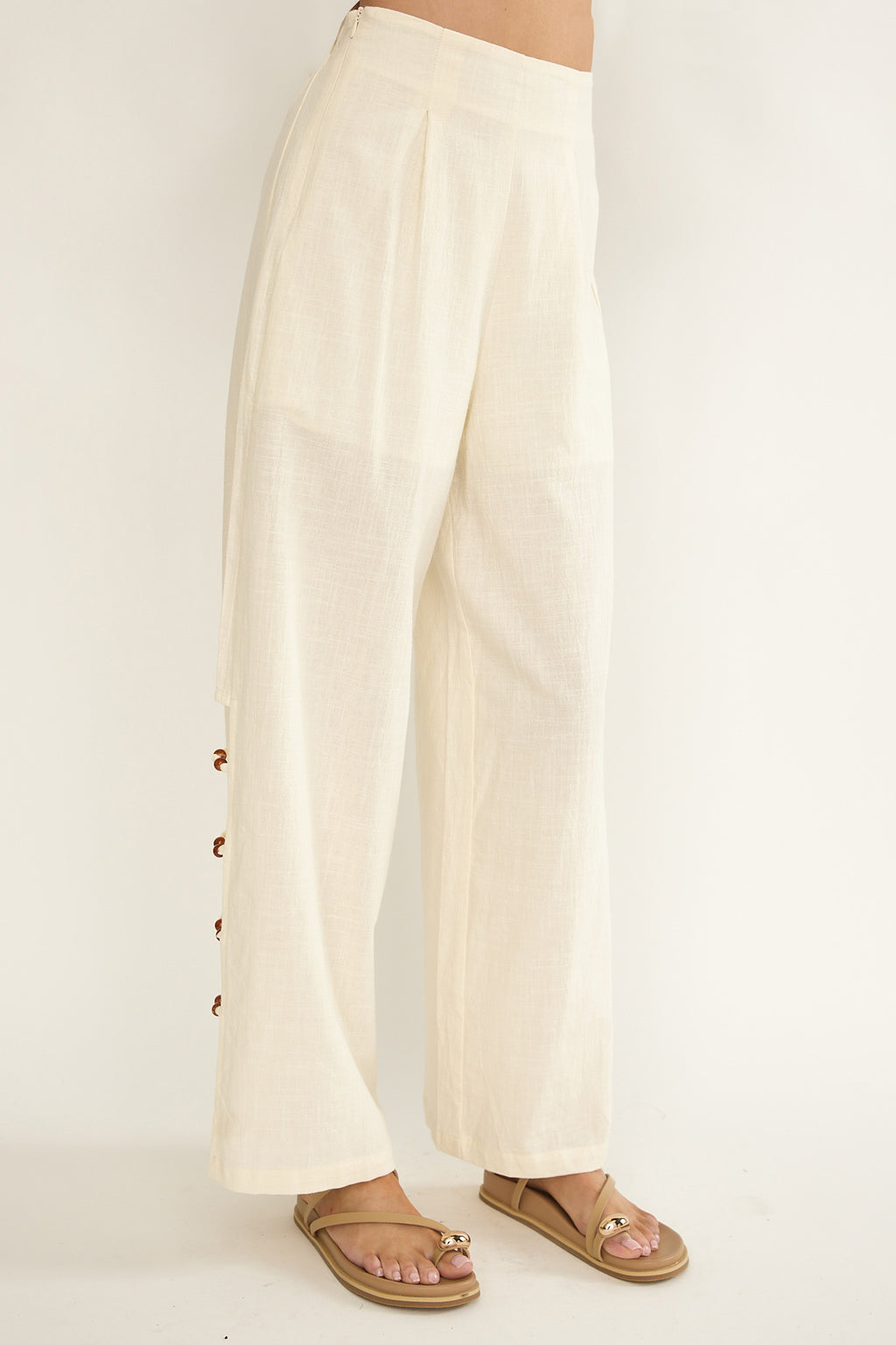 Dahlise Bead Trim Pants Cream by Selfie Leslie