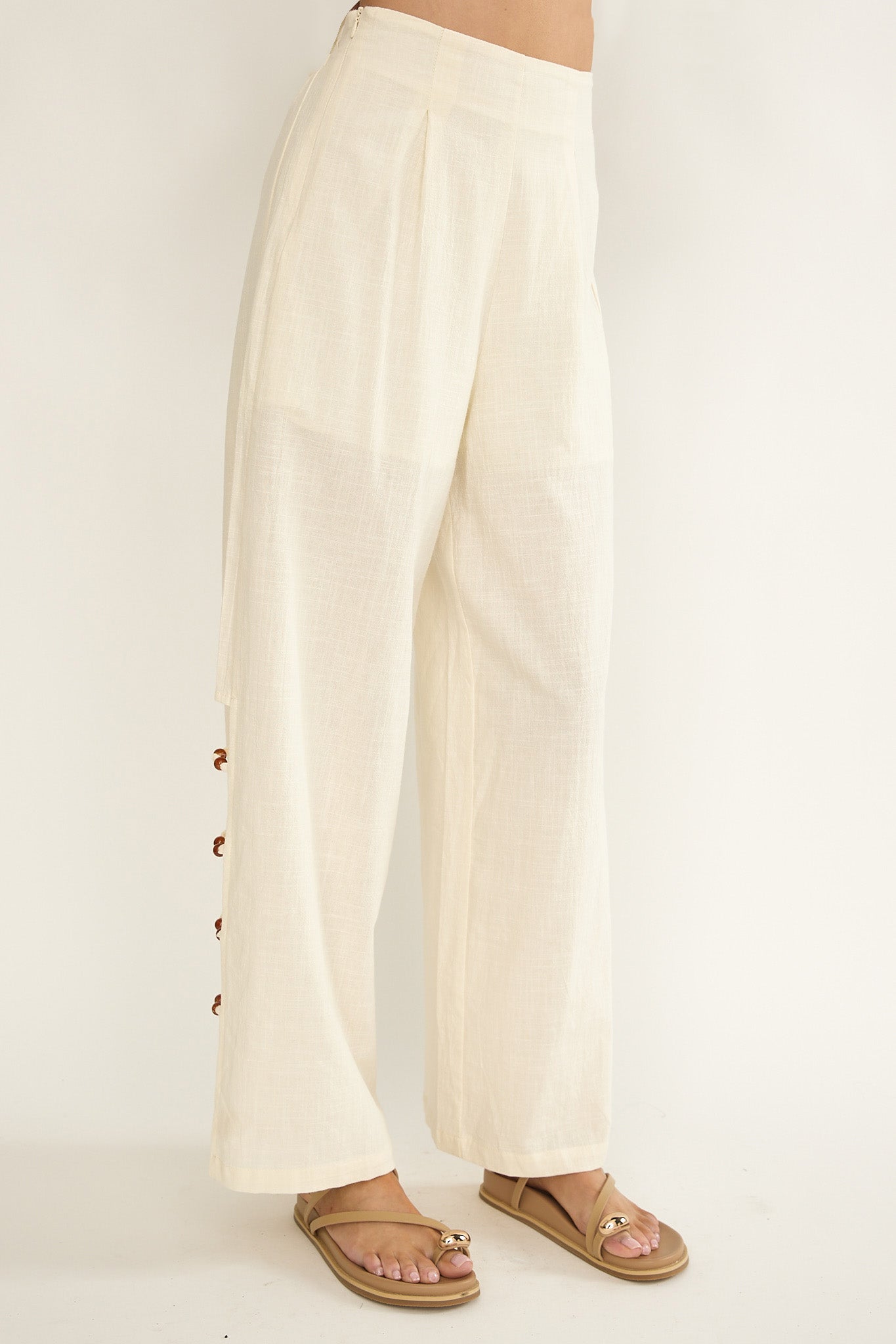 Dahlise Bead Trim Pants Cream by Selfie Leslie